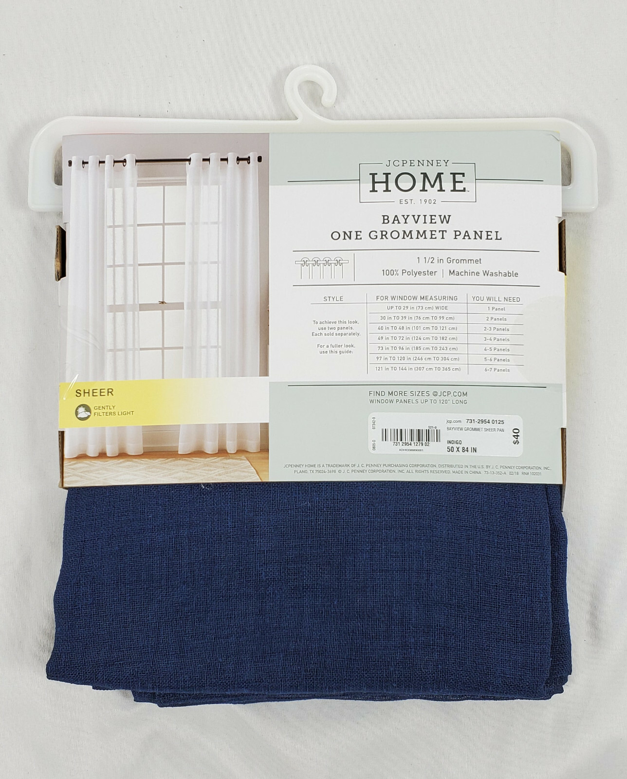 JCP Home Indigo Blue Bayview Grommet Sheer Curtain Panel, 50″x84″