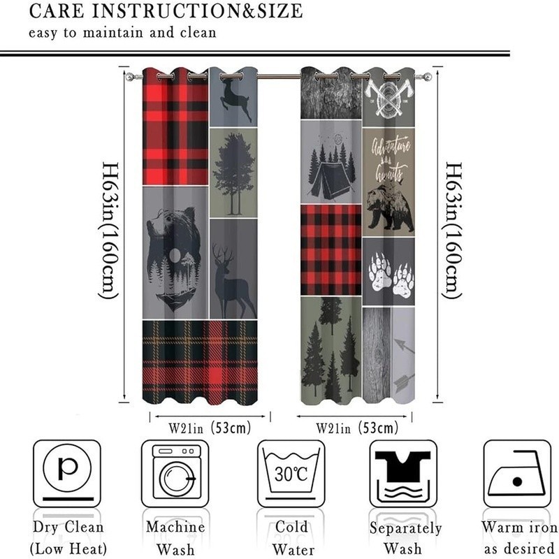 Rustic Bear Deer Blackout Curtain 2 Panels Soft Polyester Room Darkening Grommet