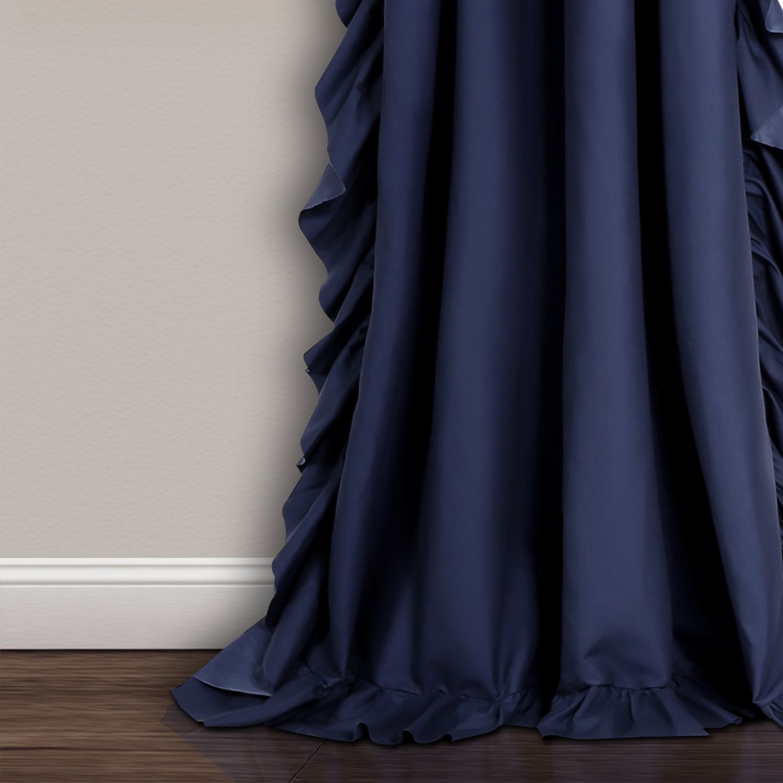 Reyna Ruffle Window Curtain Set, Pair, 137.2cm W x 213.4cm L, Navy Blue, Fl…