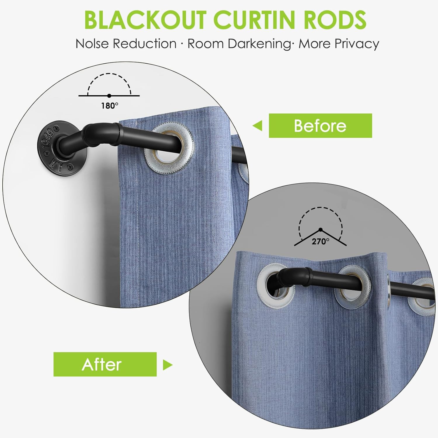 Adjustable 1-Inch Black Curtain Rod for Indoor/Outdoor Use, 168-240 Inch