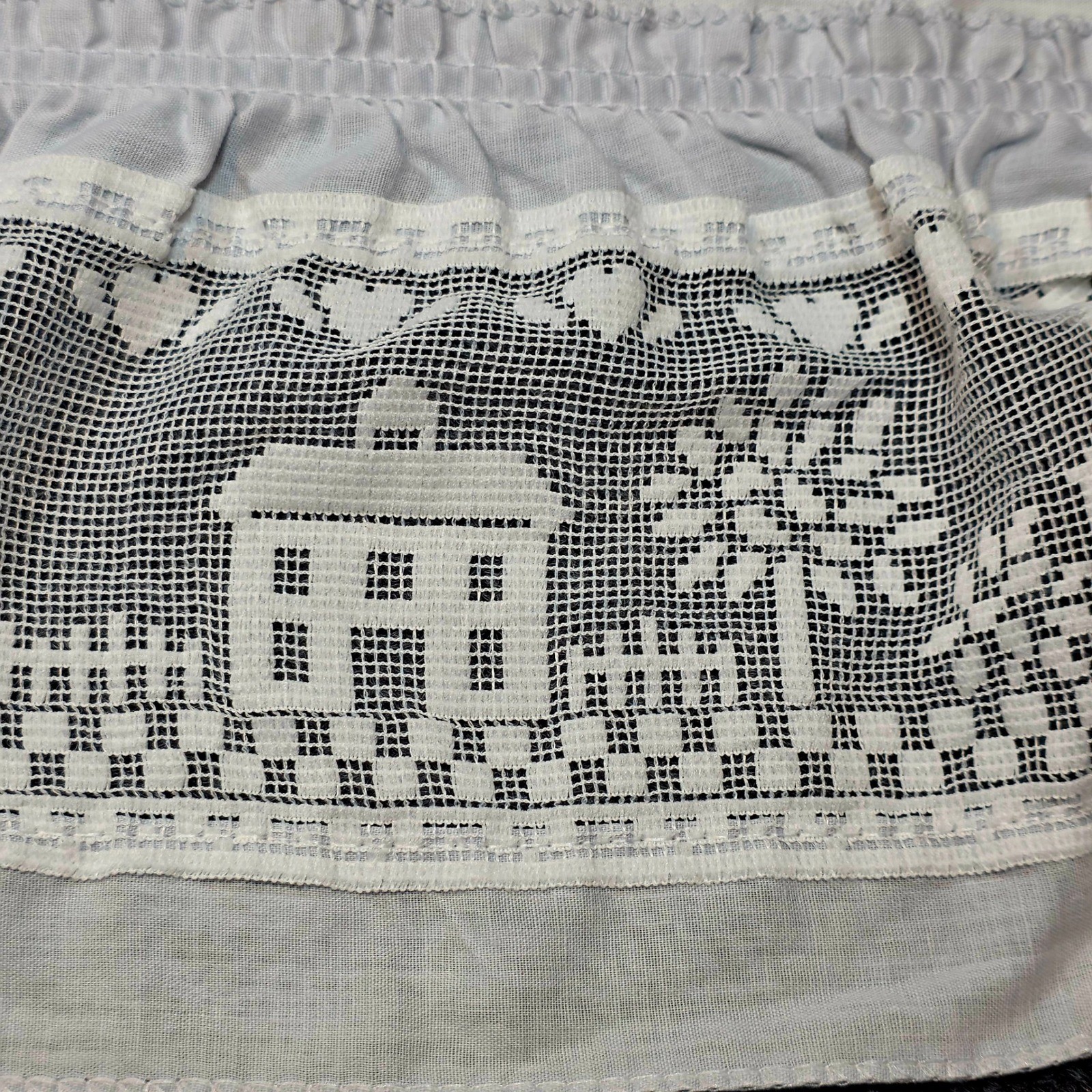 Vintage Set of 2 Country Cottage Lace Ruffled Curtain Valances Blue White USA