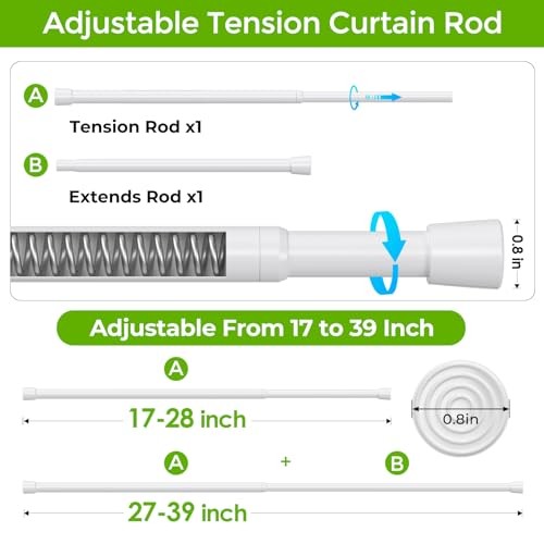 2 Pack Spring Tension Rods 26-39 Inches Adjustable No Drill 26-39inch-2P White