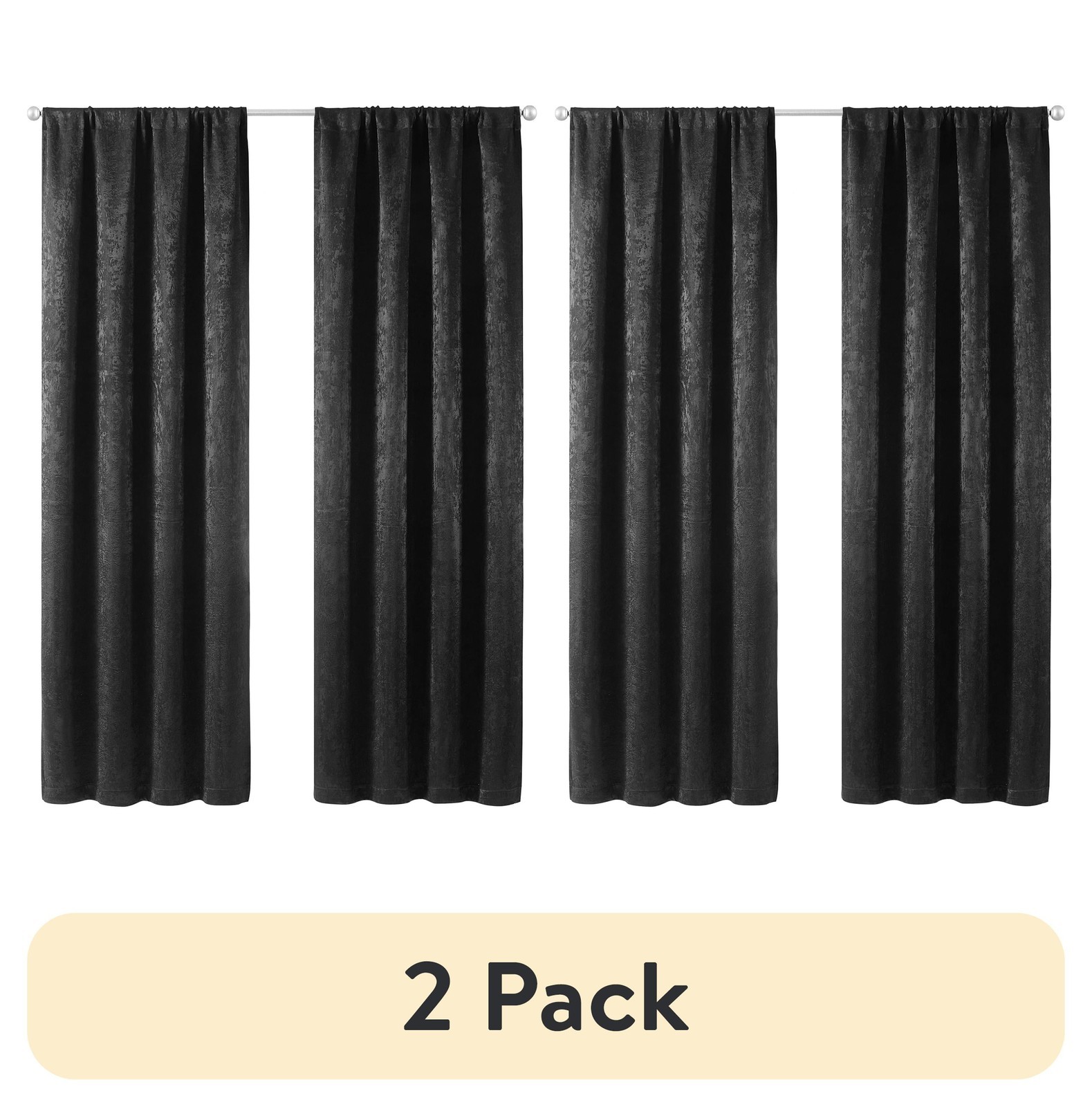 (2 pack Shimmer Rod Pocket 99% Blackout Curtains Set of 2 Black 37″ W x 84″ L