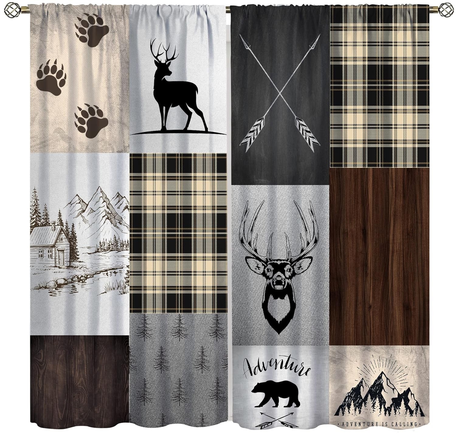 Rustic Deer Bear Elk Moose Cabin Curtains Living Room Bedroom Wildlife Print