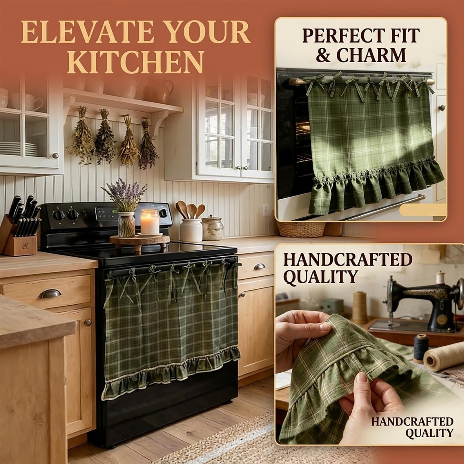 Handmade Farmhouse Oven Skirt Curtain for Kitchen Decor, 30 x 21.5 Inch Polye…