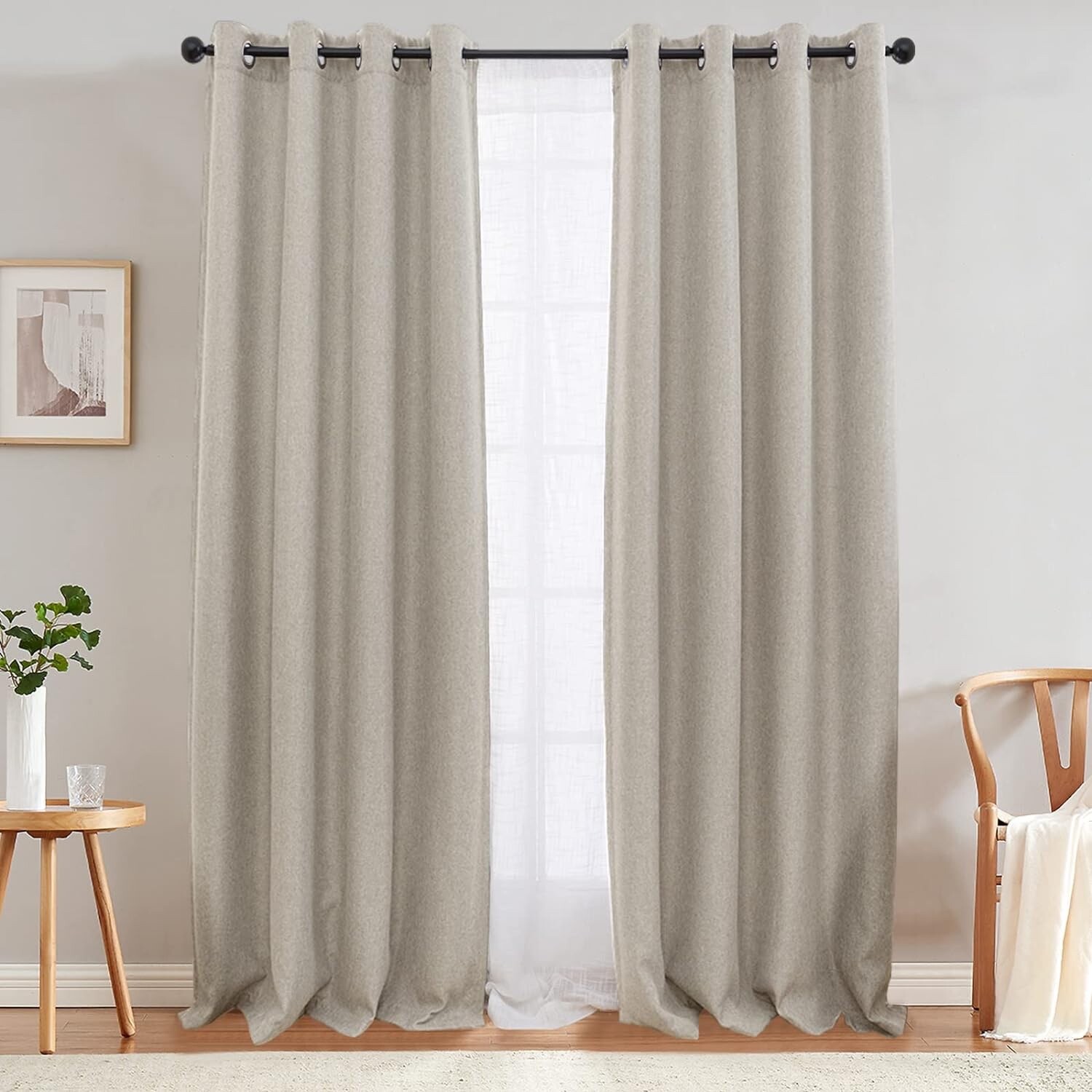 Jinchan Linen Textured Curtain 84″x52″ Insulated Darkening Greyish Beige 1 Panel