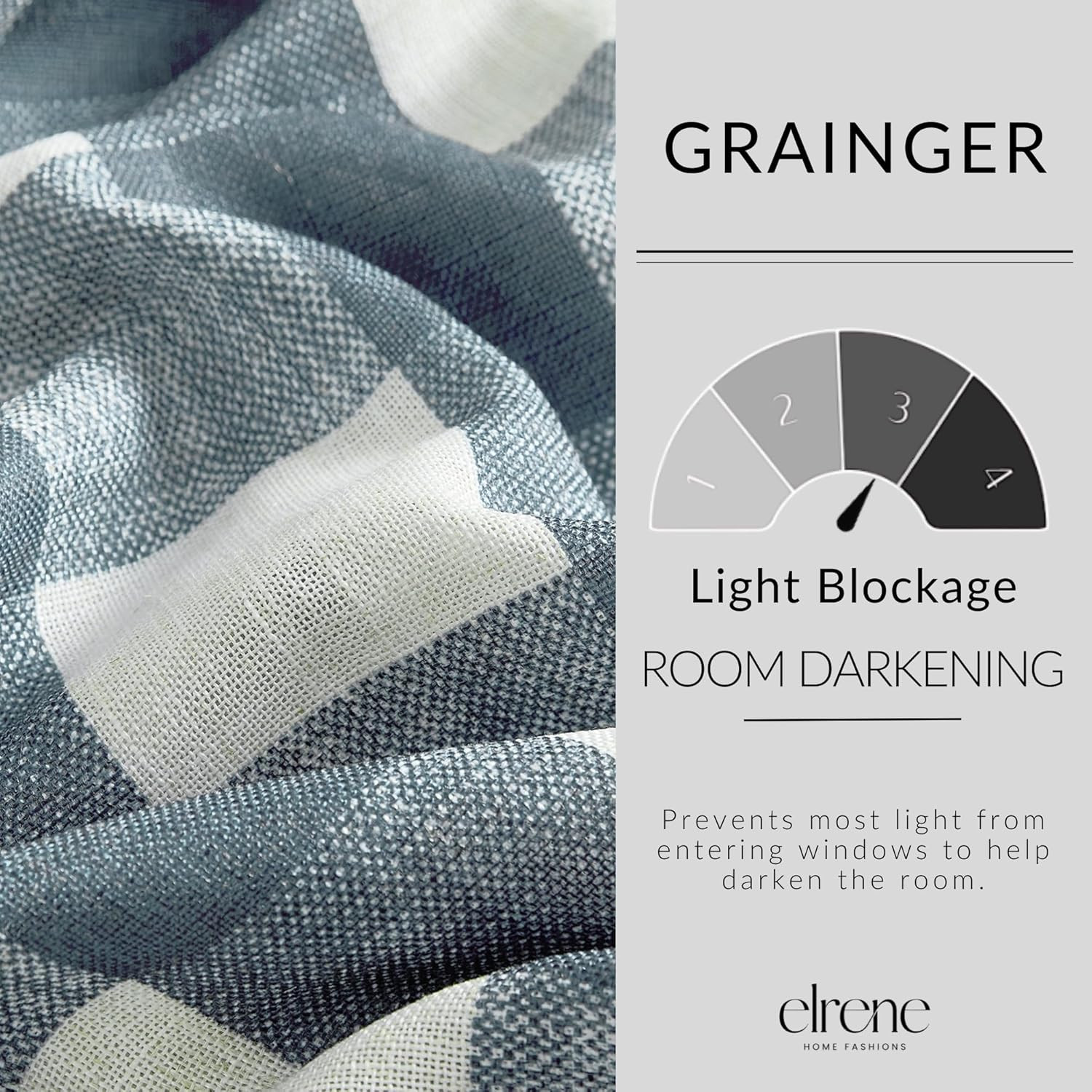 Grainger Buffalo Check Blackout Window Curtain, Chambray – 52″ W X 84″ L