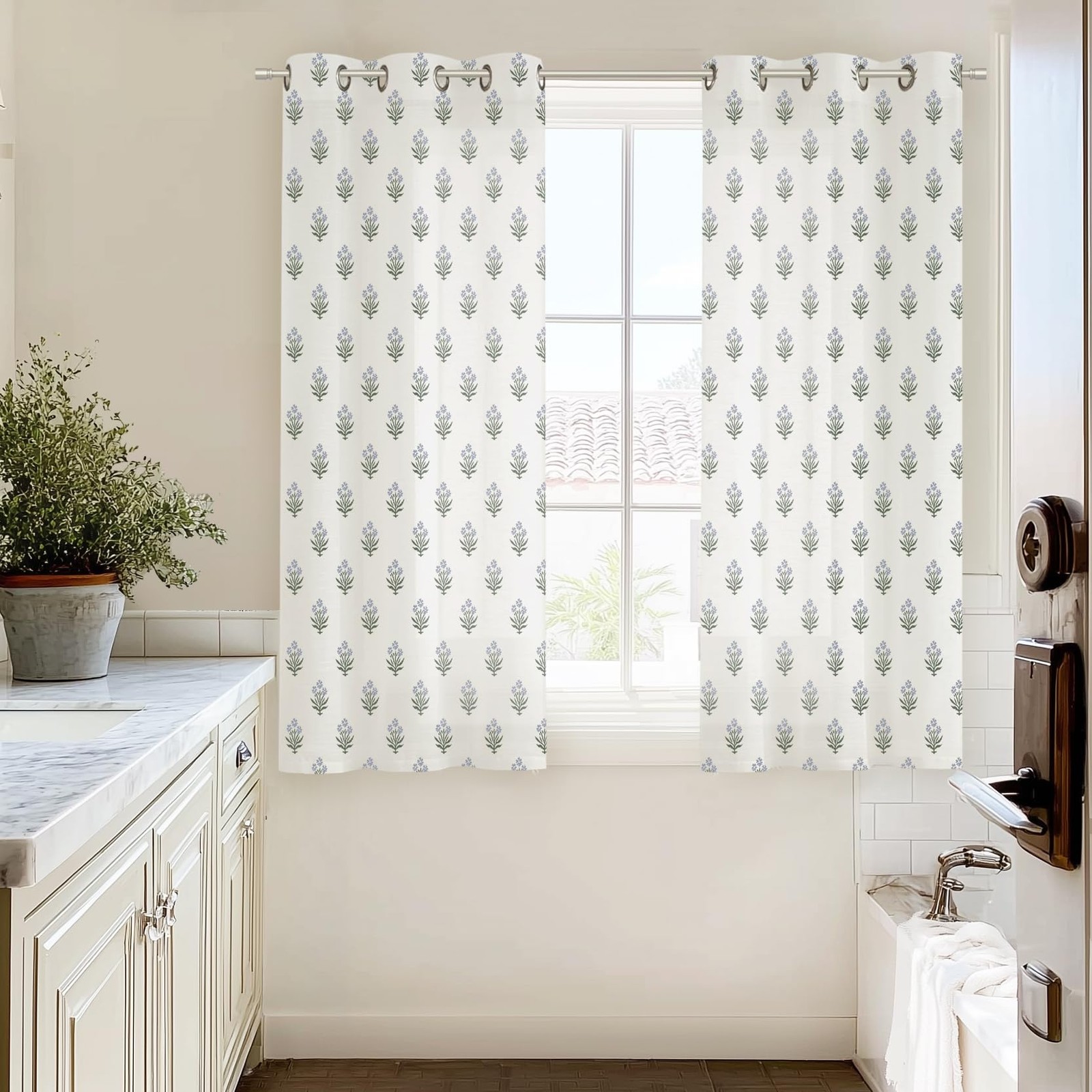 Short Floral Patterned Curtains for Bathroom Window, 45 Inch Length Light Fil…