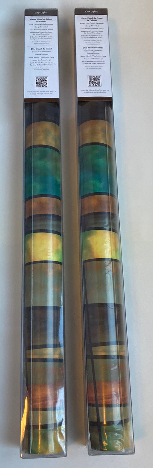 2 NEW Artscape Stained Glass Privacy Decorative Window Film 24 x 36 City Lights