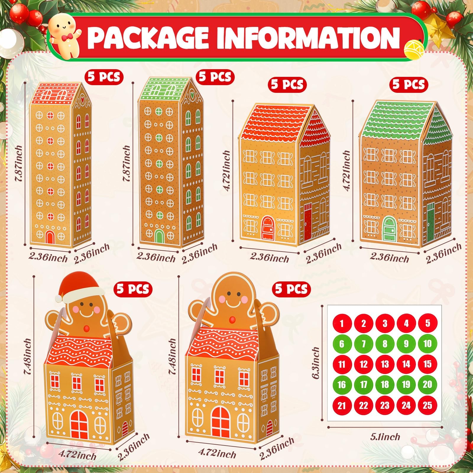 30 PCS Christmas Advent Calendar Boxes DIY Village Decorations Fireplace