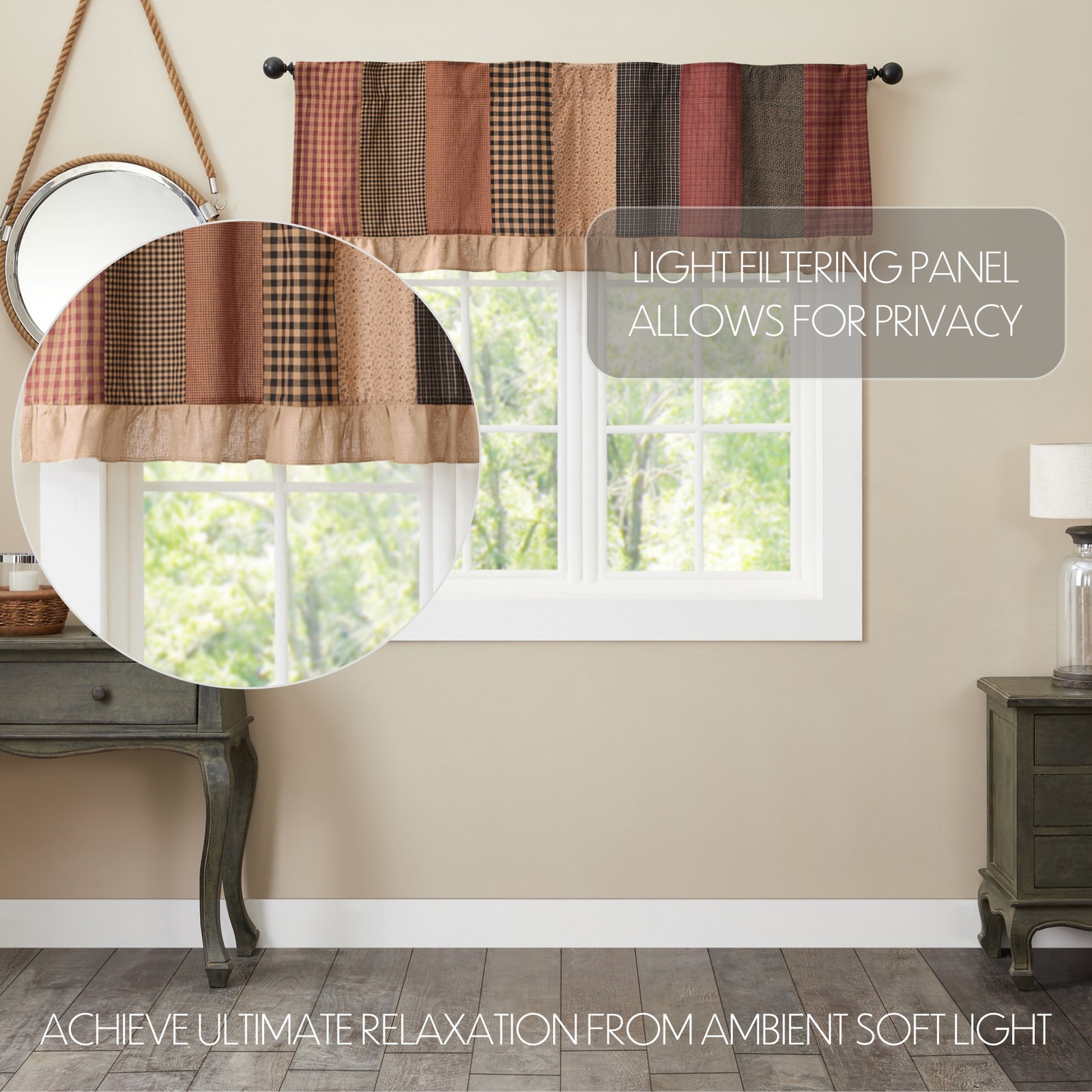 Primitive 19″x60″ Valance Red Rod Pocket Kitchen Window Curtains VHC Brands