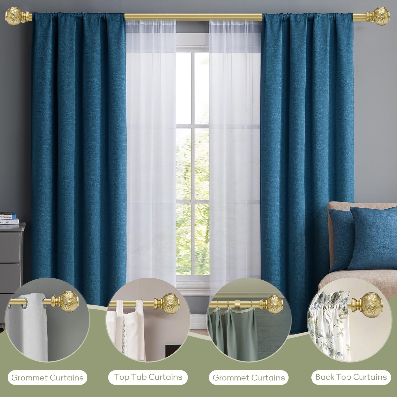 Heavy Duty Adjustable Double Curtain Rod for Windows 66 to 120 Inches – 1 Inc…