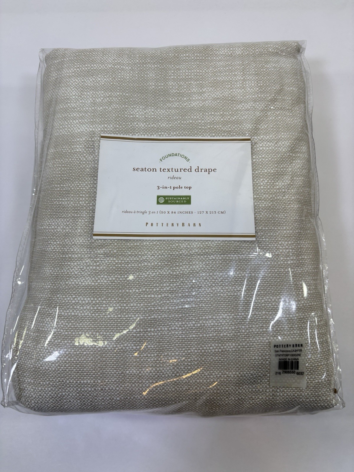 Pottery Barn Seaton Textured Cotton Lined Curtain Drape 50×84” Oatmeal Neutral