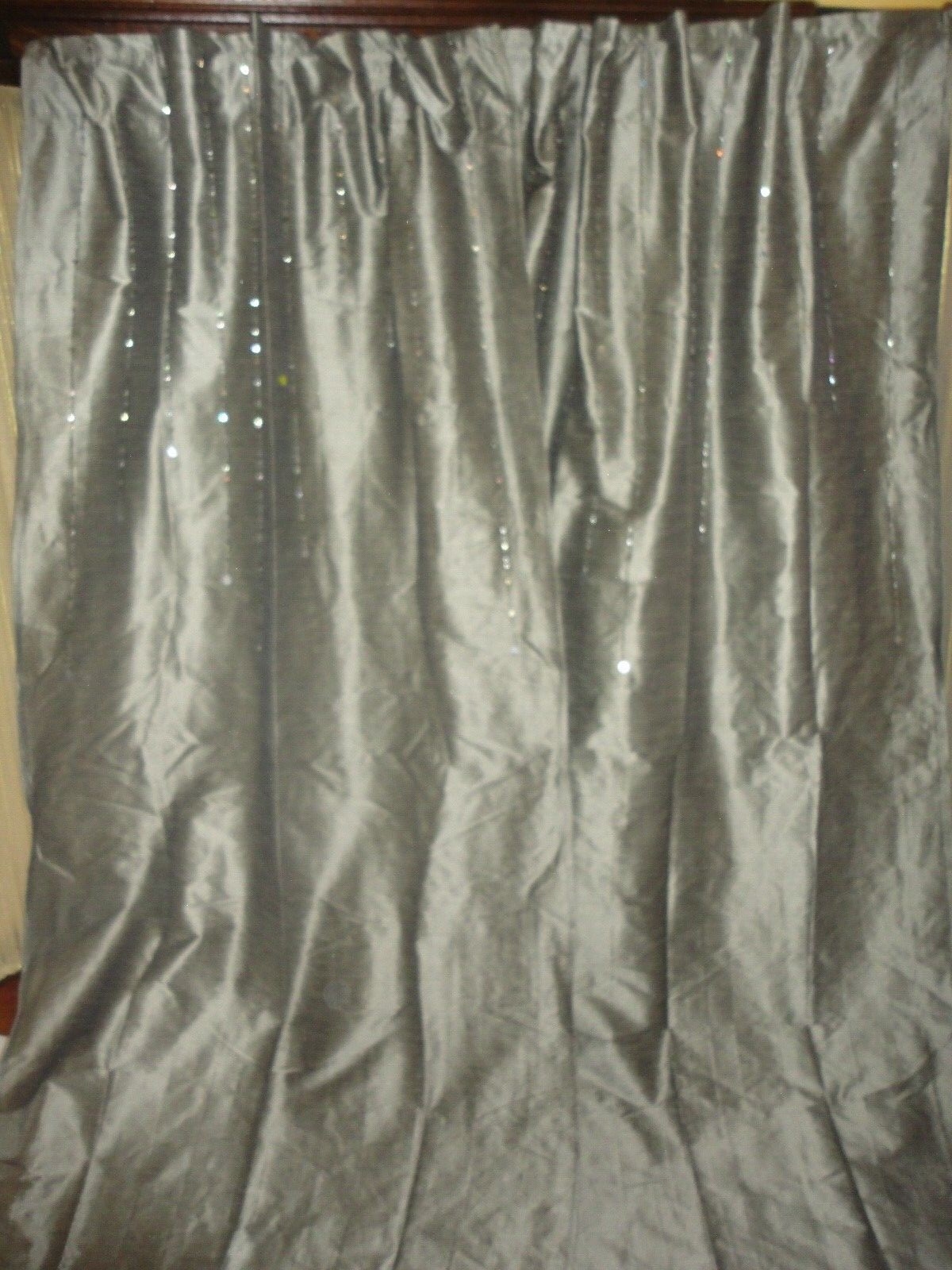 PIER 1 SHINE SILVER METALLIC BEADED (2) HIDDEN TABS PANELS CURTAINS 42 X 84