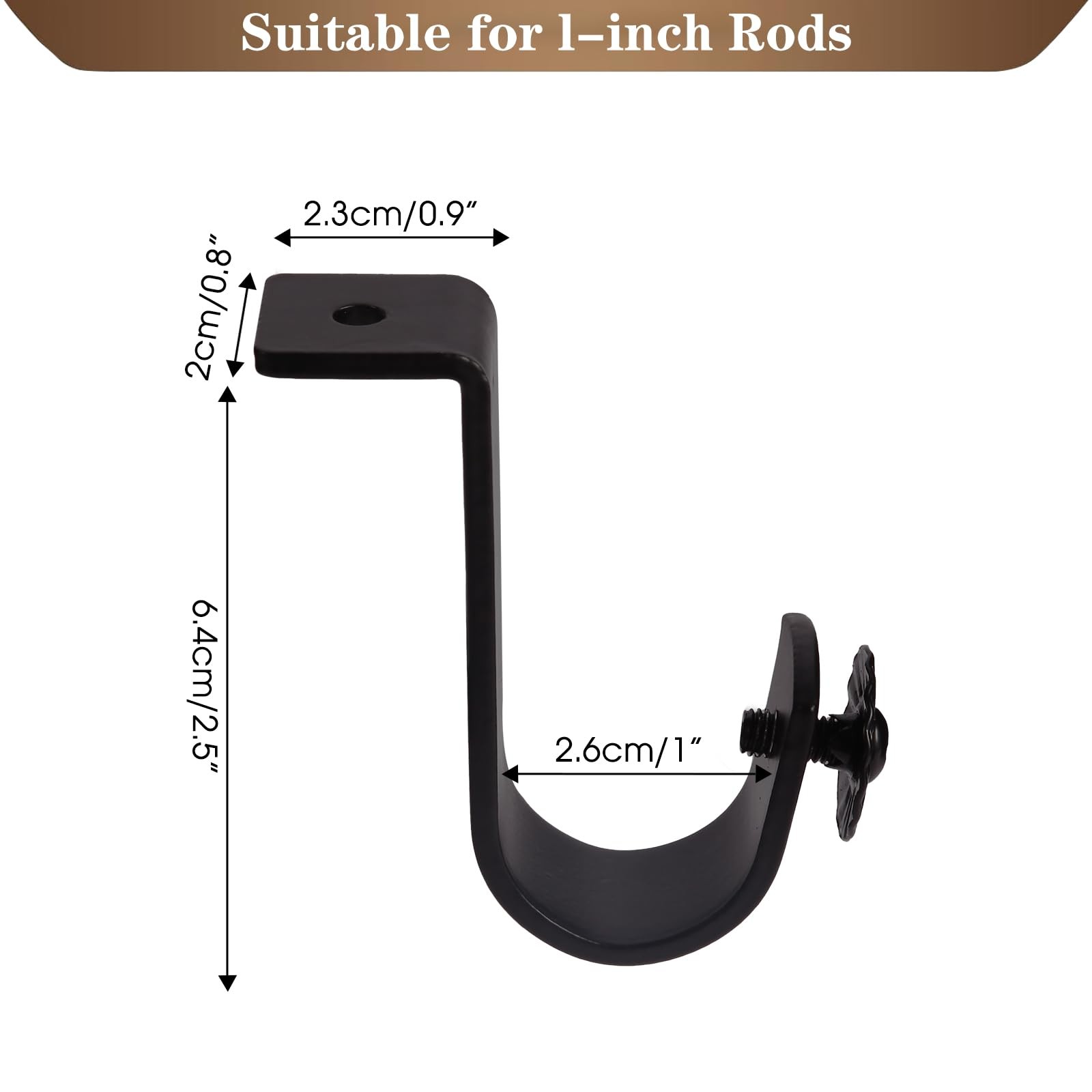 Ceiling Mount Curtain Rod Brackets 6 PCS Heavy Duty Holders for 1 inch Black