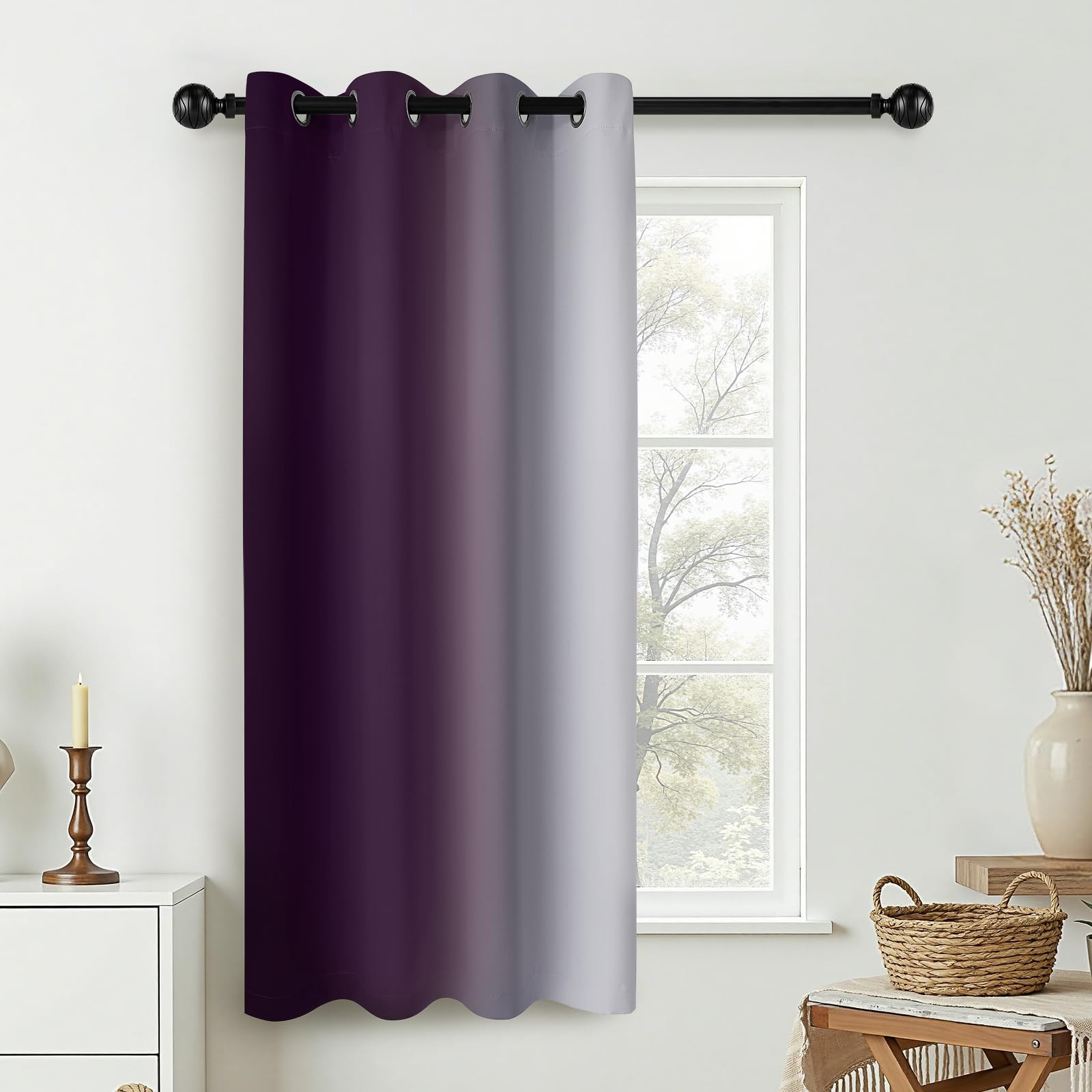 Curtains & Drapes Ombre Purple Gradient Drape 63 inch Long 1 Panel,Grommet Ro…