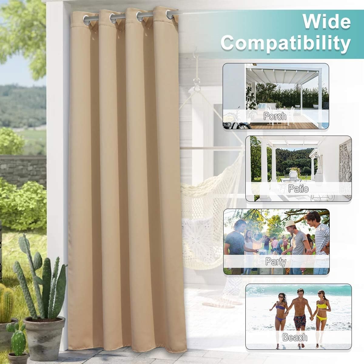 Biscotti Beige Waterproof Outdoor Curtains – 95″ L Blackout Drapes for Privacy