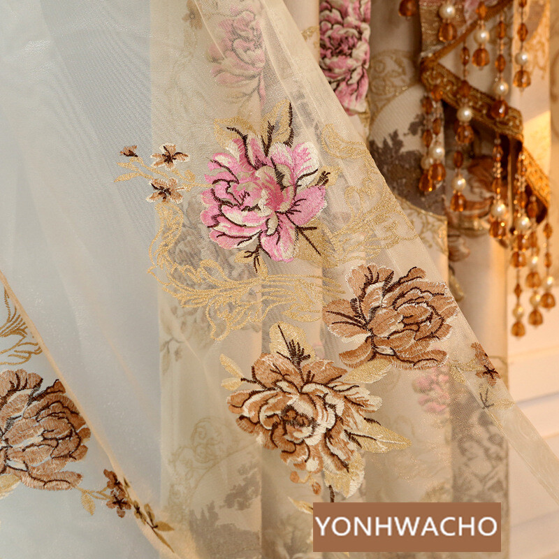 high-grade high precision jacquard brown cloth curtain tulle valance drape C1622