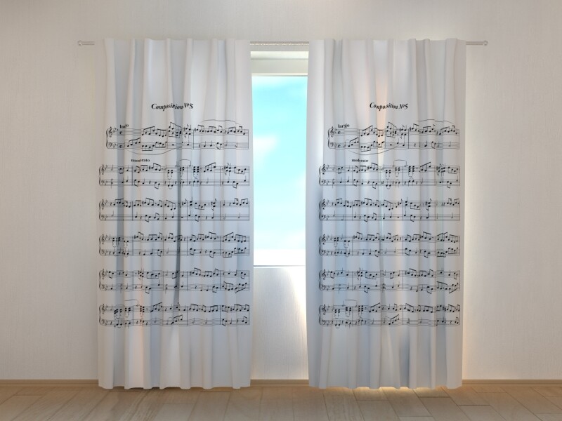 Photo Curtain Printed Music Note Sheet on white by Wellmira Made to Measure