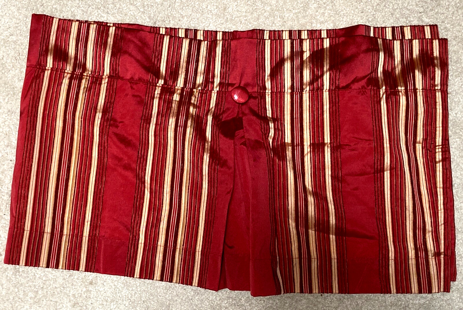 Waverly Valance Red Gold Faux Silk Chenille Stripe Tailored Button 52×15 -3 avai