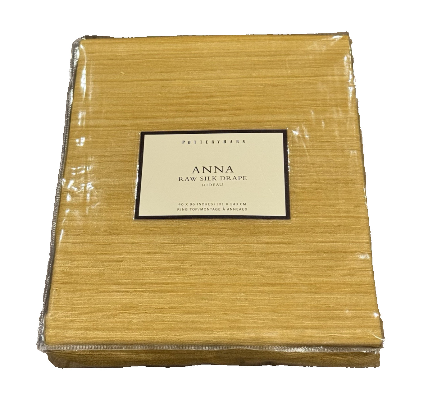 Pottery Barn Anna Raw Silk Drape Rideau Gold 40×96″ & Drapery Rings New