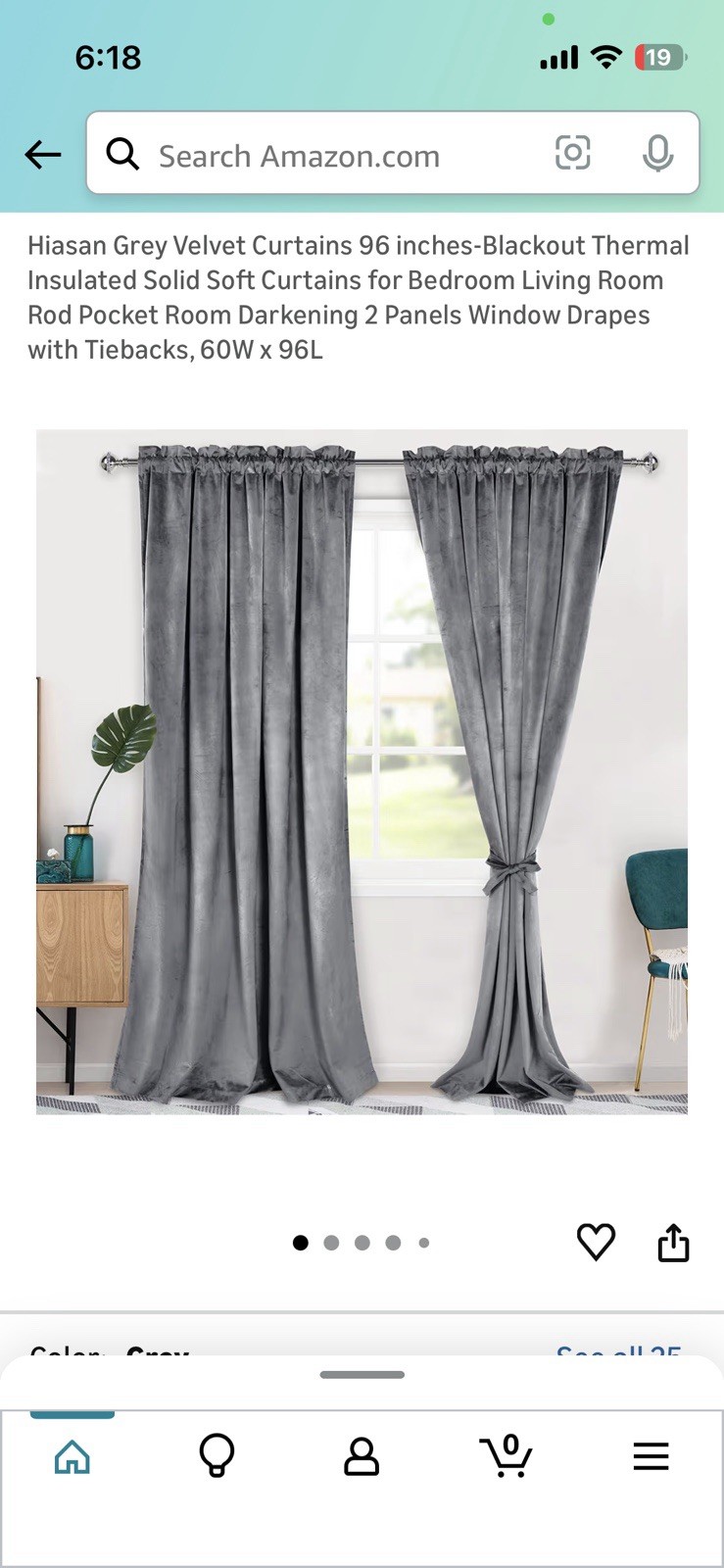 Hiasan Velvet Blackout Thermal Insulated Gray Panels 60W x 96L Bedroom