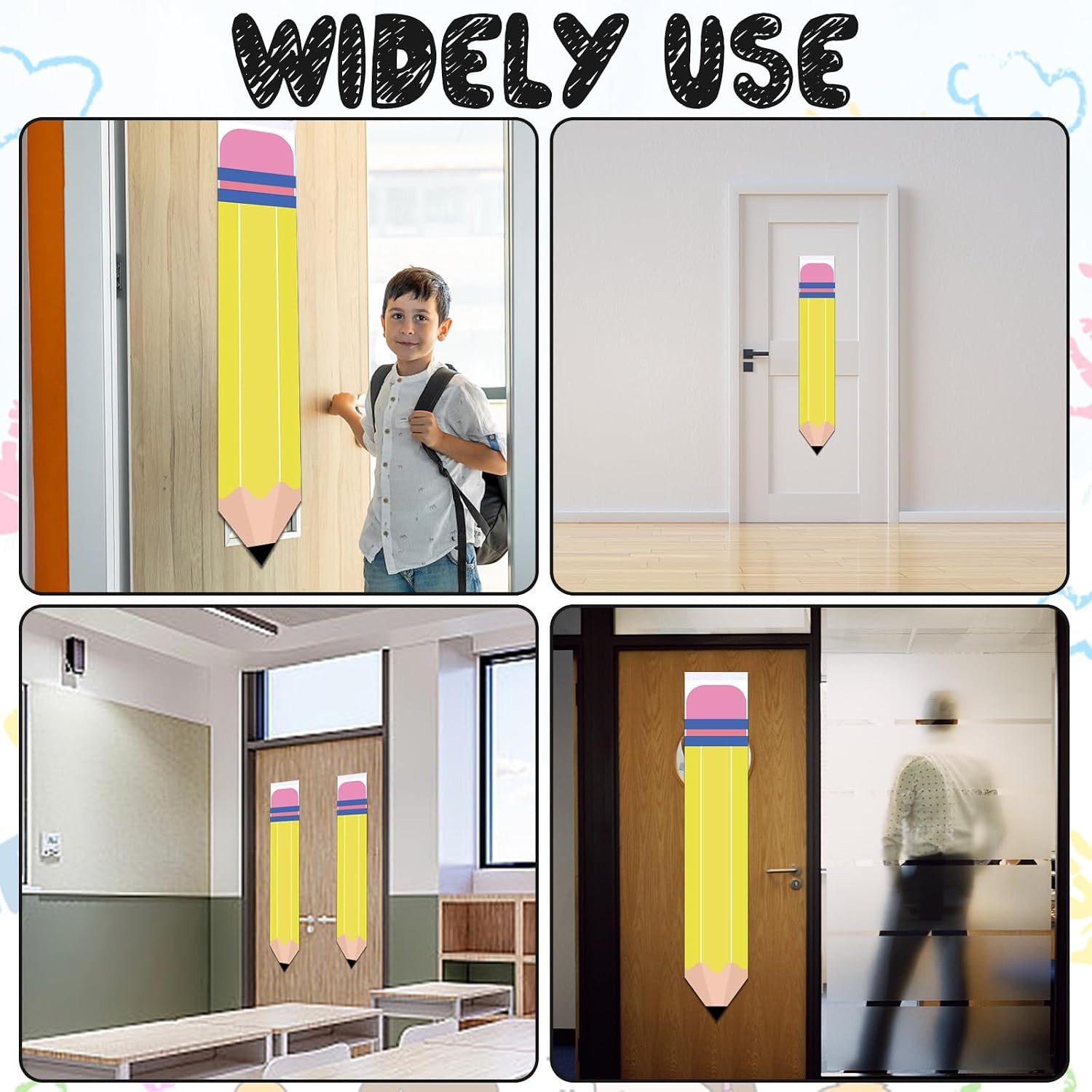 2Pcs Yellow Pencil Shape Blackout Curtains for Classroom Door Window, Office, Po