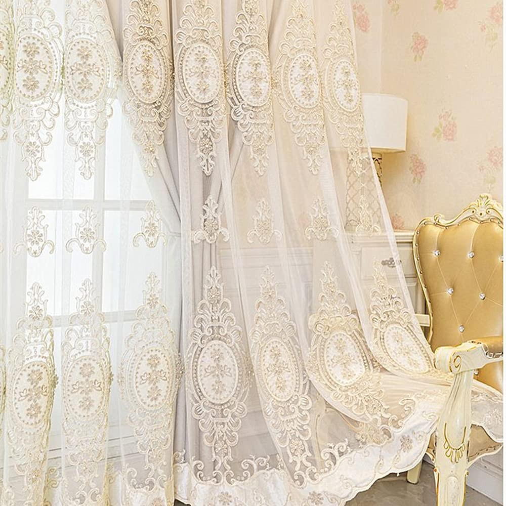 1 Pair Luxury 3D Flower Embroidered Curtains for Bedroom European Double Laye…