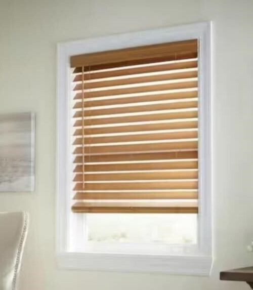 NIB HDC Chestnut Cordless Premium Faux Wood Blind 2.5 in slats 25 x 64 $60