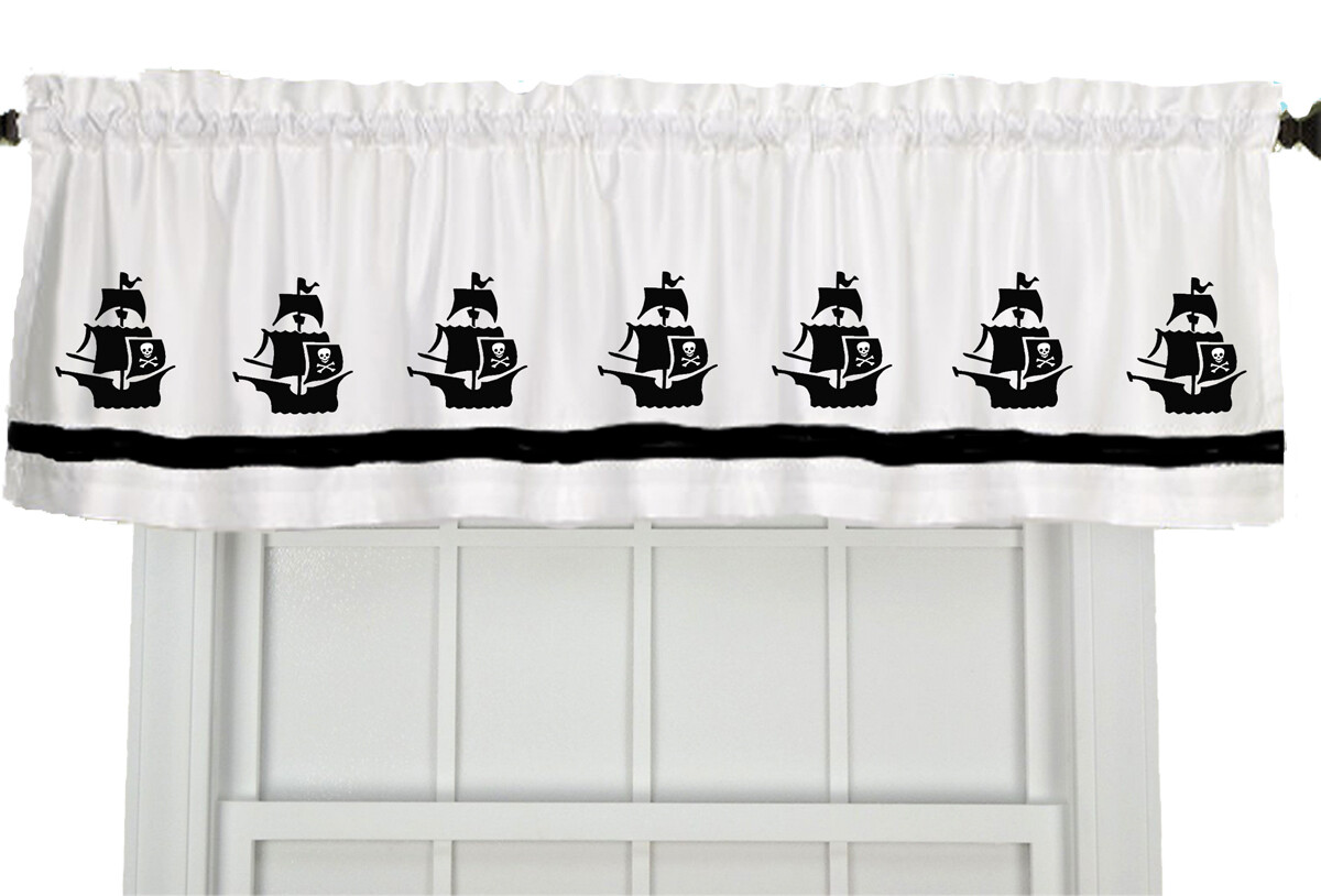 Pirates Skull Crossbones or Ships Window Valance/Curtain *Your Choice of Colors*