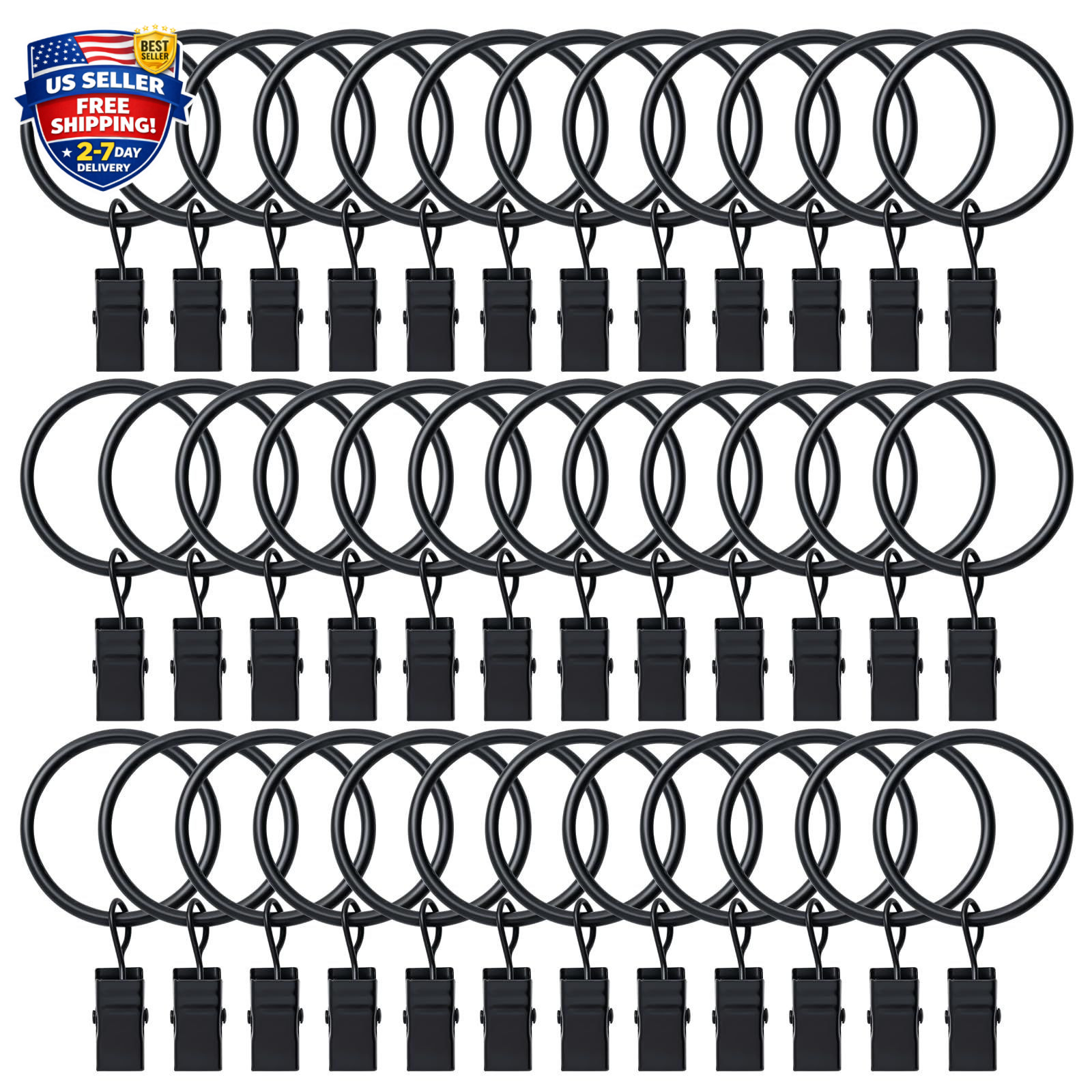 36 Pack Curtain Rings with Clips, Drapery Clips with Rings, Hangers Drapes Ri…