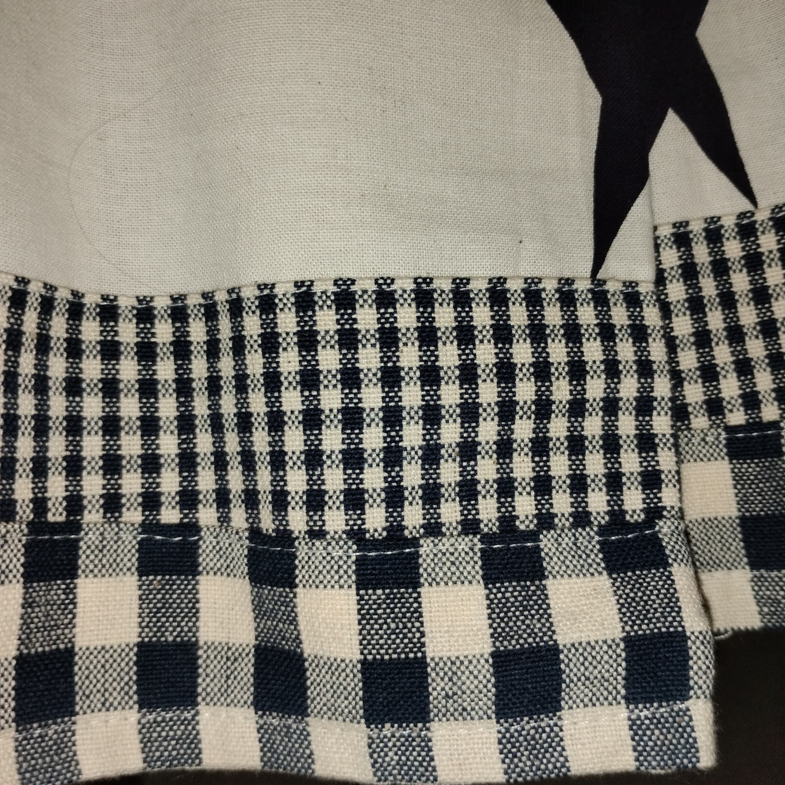 2 Primitive Farmhouse Navy Blue Plaid & Star Valance Curtain Pair 15.5″ X 58.5″