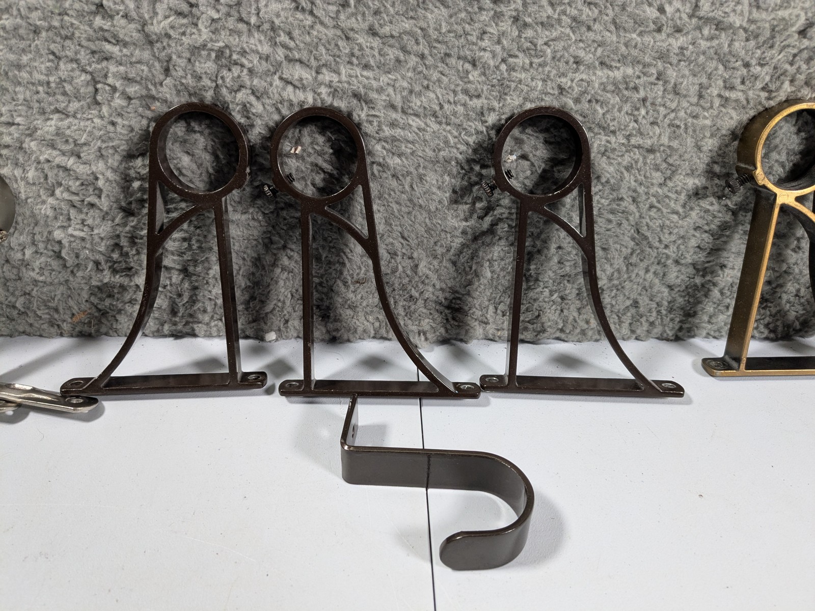 Lot (9) Curtain Rod Brackets Wall Mount Metal Bronze Brass Nickel Mixed