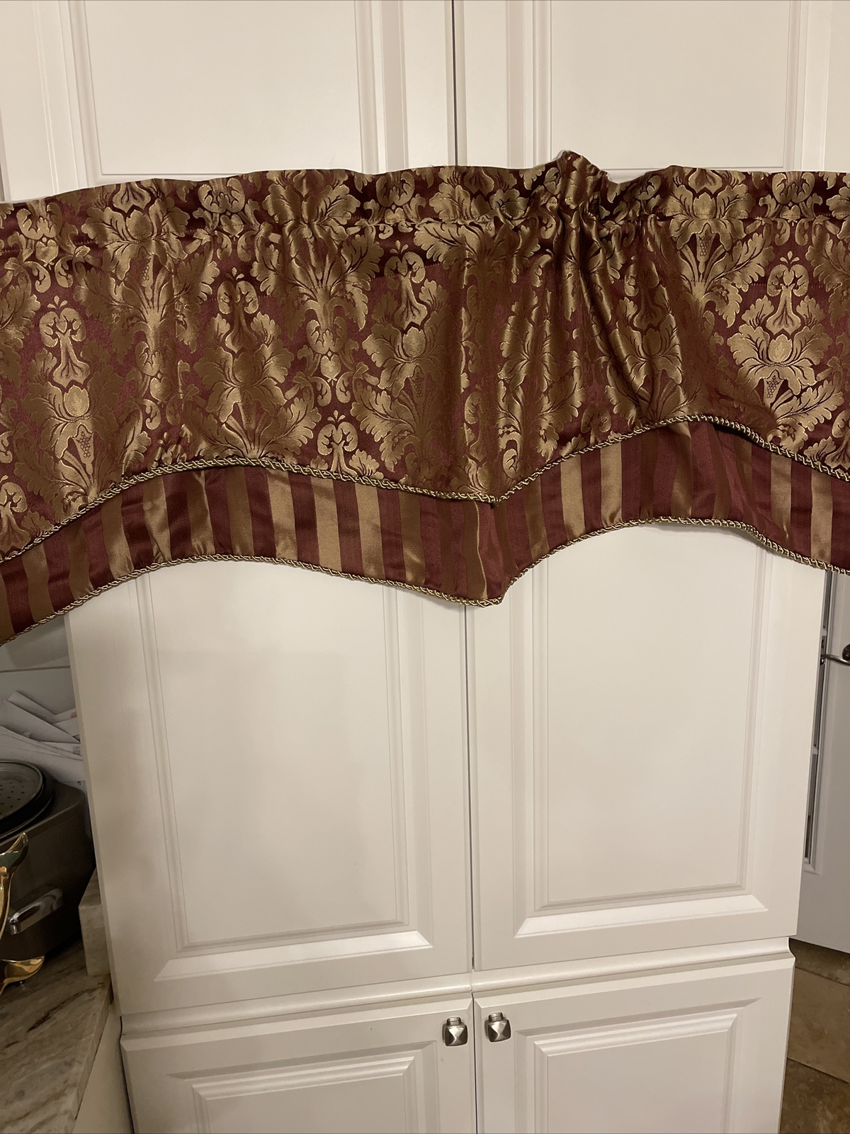 Macys Muted Red and Gold Valances Layered Lined Floral Stripe 16”x52”