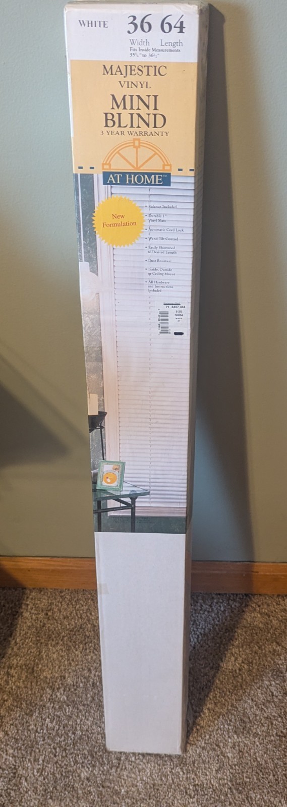 At Home 1″ Majestic Vinyl Mini Blinds 36″ x 64″ White With Valance