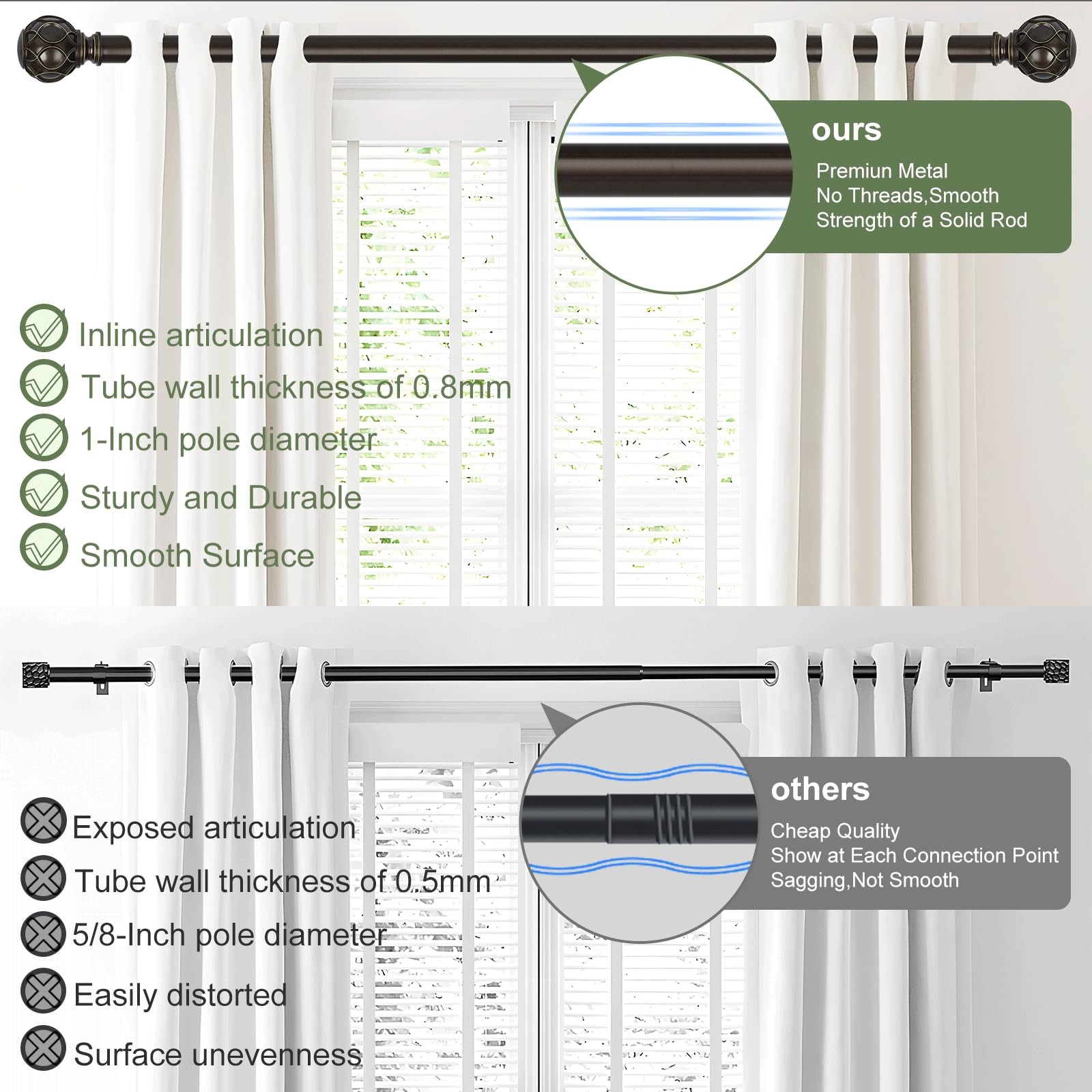 Htzon Bronze Curtain Rods Windows 2 Packfarmhouse Boho Decorative Curtain Rod