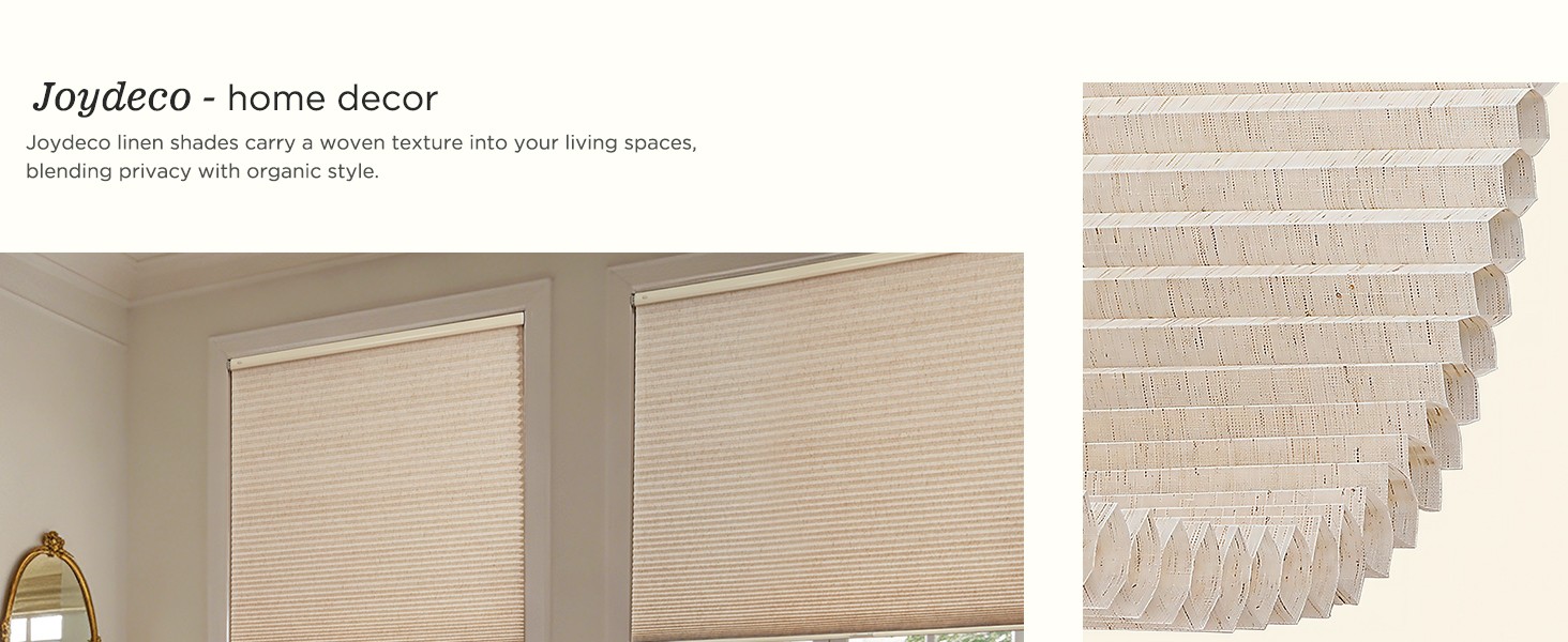 No Drill Linen Cellular Blinds for Indoor Windows, Light Filtering Cordless