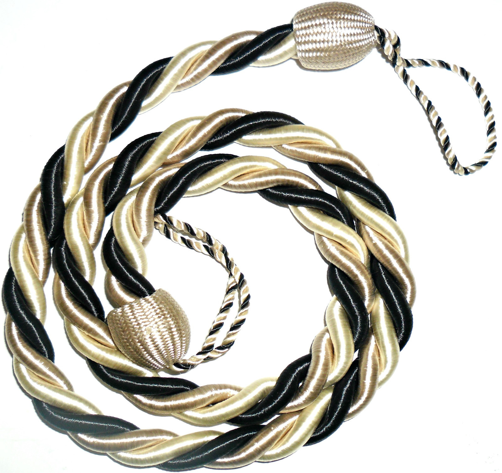 STUNNING SILKY TWISTED ROPE CURTAIN TIE BACKS, X2, VARIOUS COLS, ART 6687