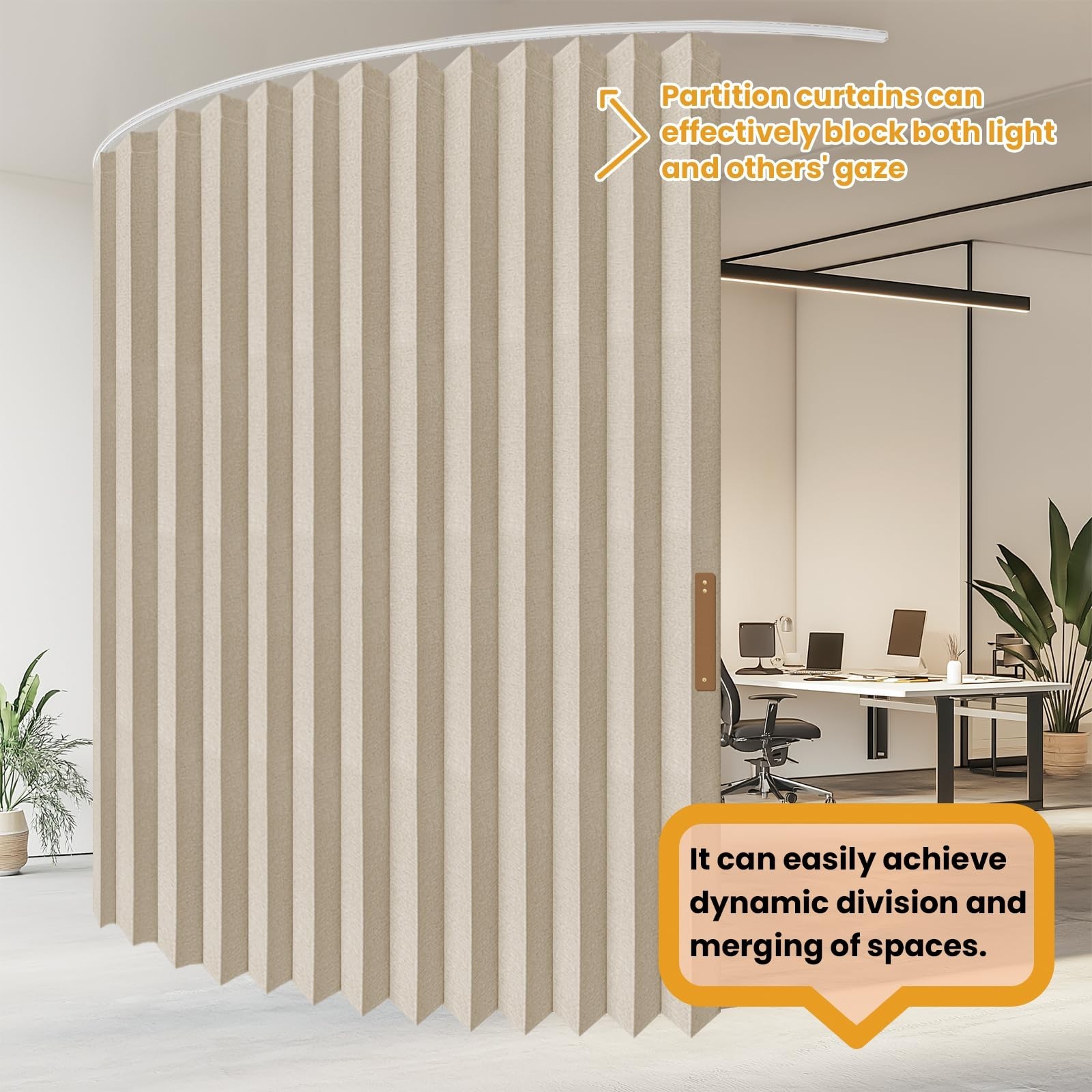 Retractable Accordion Room Divider Curtain with Ceiling Track – 100” W x 84” L