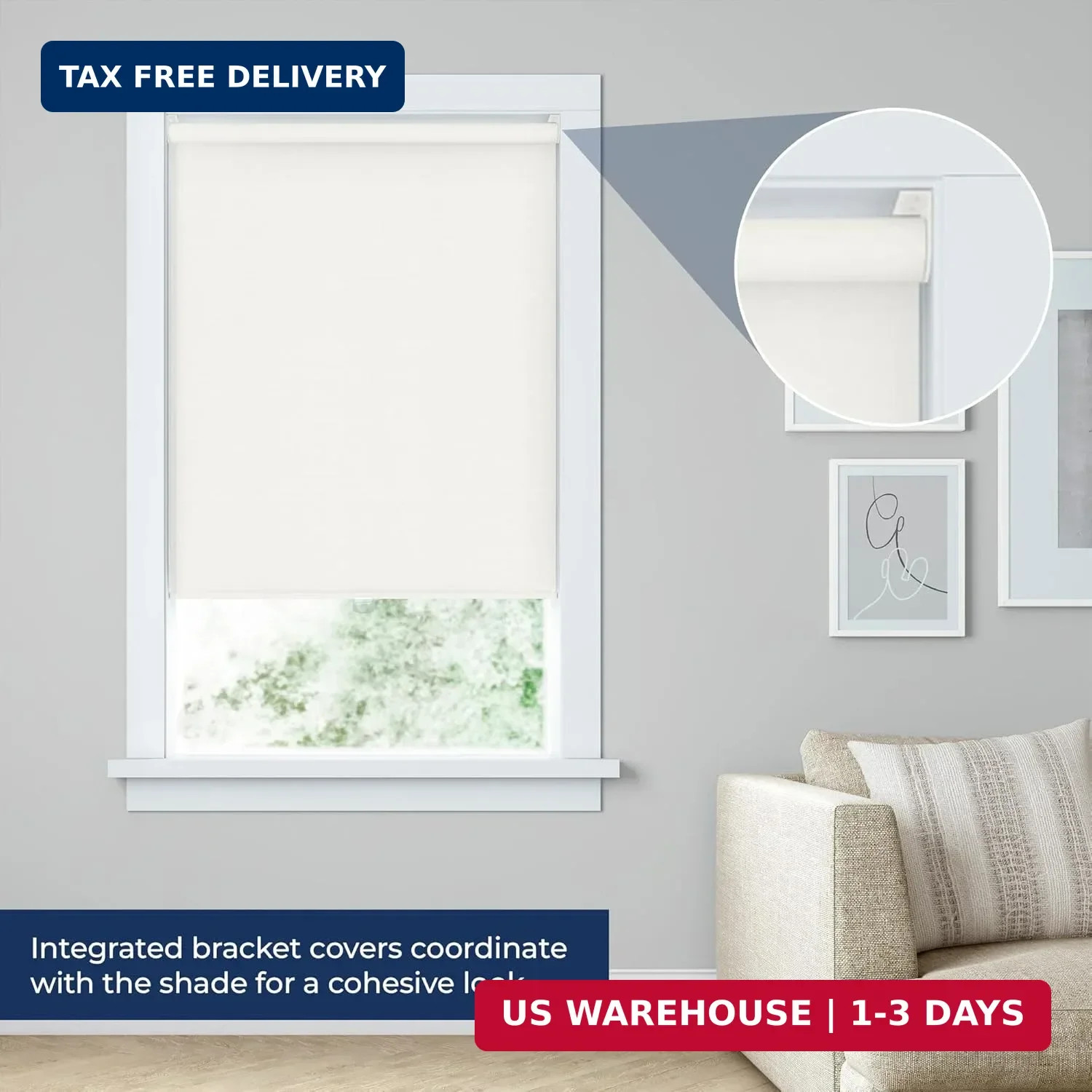 LEVOLOR Basics Cordless Blackout Fabric Roller Shades, White, 33″ W x 72″ H | Ro