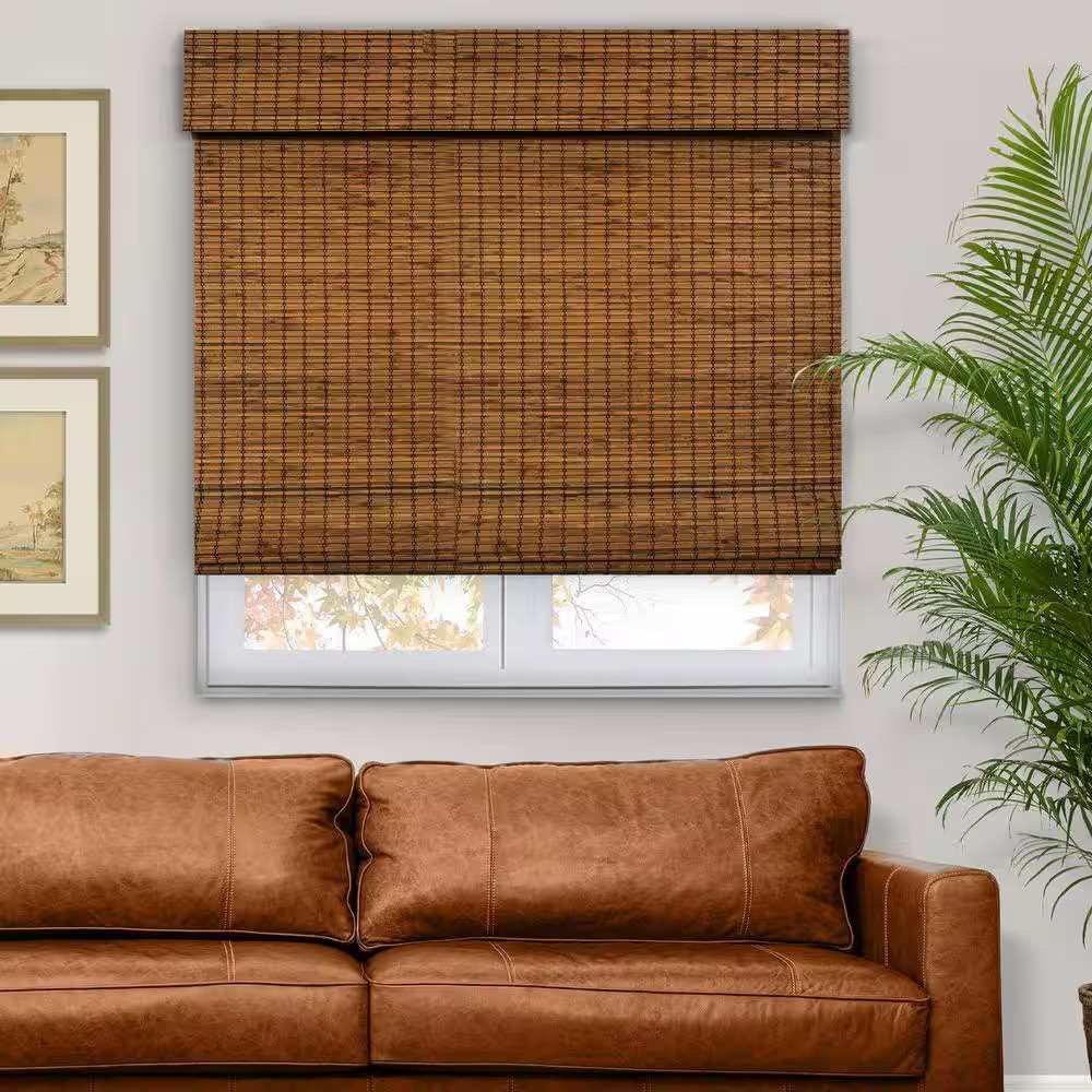 Natural Woven Light Filtering Cordless Bamboo Roman Shades for Windows, 47 In. W