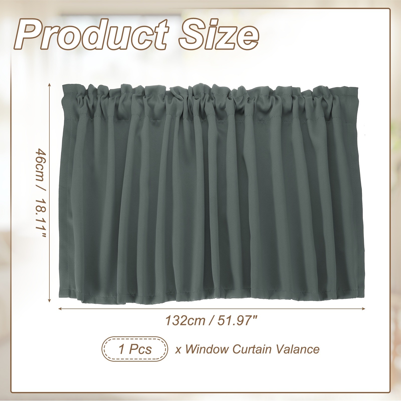 Window Valance, 52 x 18 Inch Valance Curtains for Windows Bedroom, Dark Grey