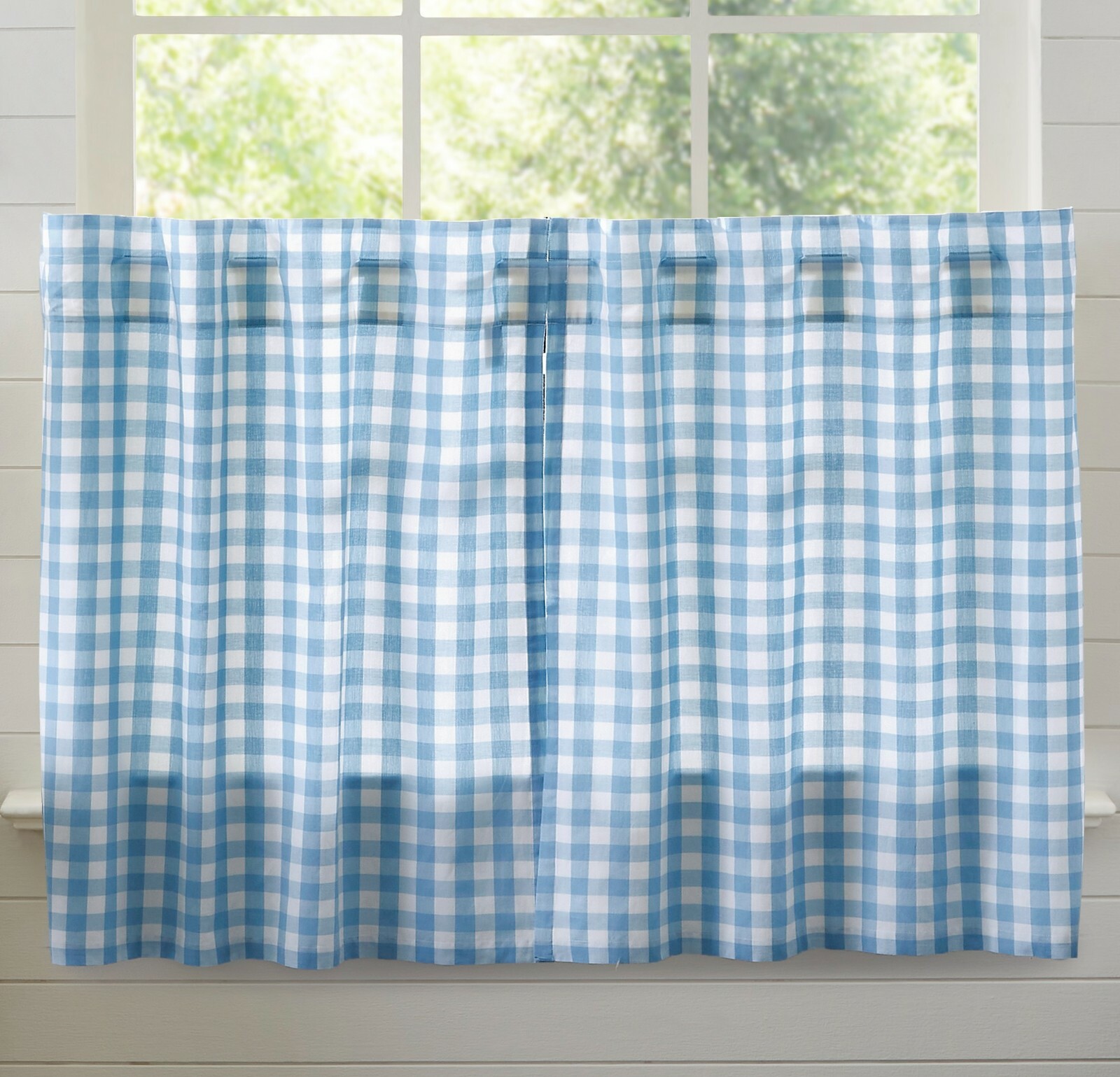 Blue & White Gingham Farmhouse Window Tiers Annie Buffalo Check Café Curtain Set