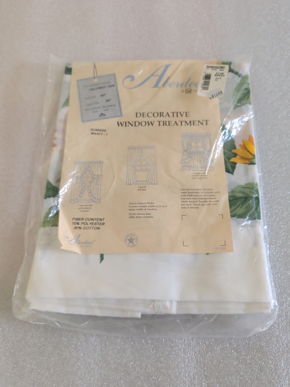 NOS Vintage ABERDEEN Tailored Tier SUNFLOWERS 60″W x 24″L ~ Made in USA