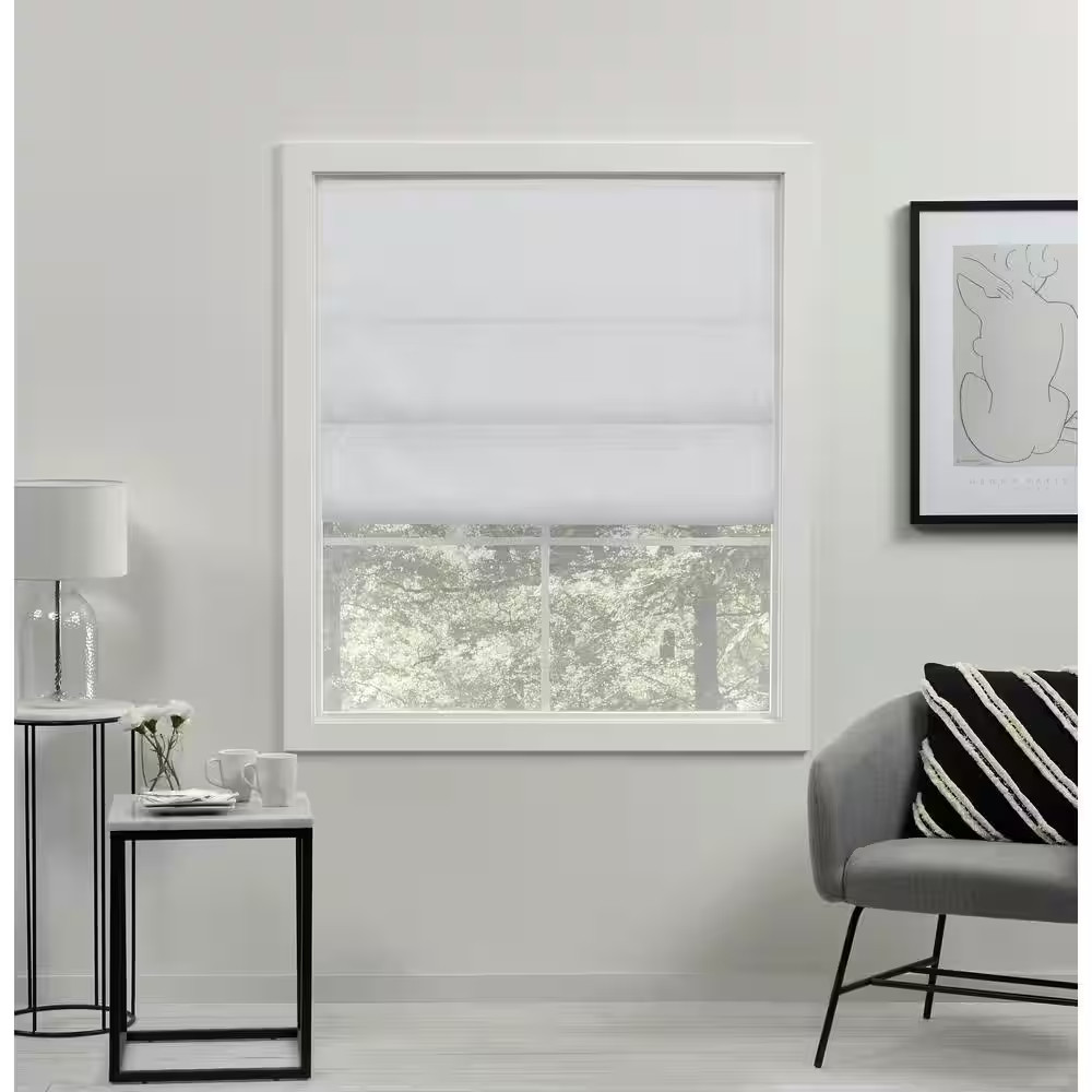 Acadia White Cordless Total Blackout Polyester Roman Shade 27 In. W X 64 In. L
