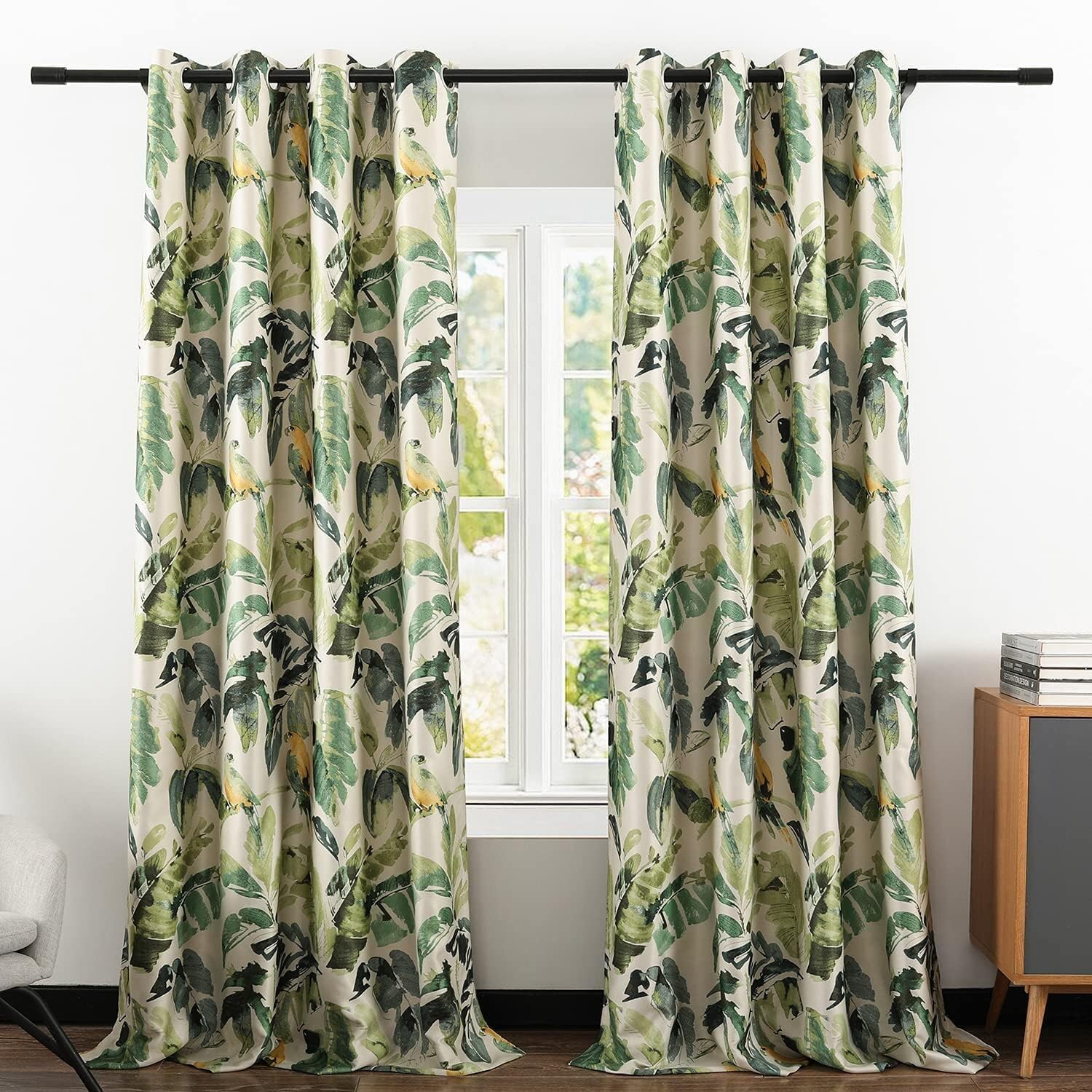 Extra Wide Green Macaw Blackout Curtain for Sliding Glass Door, 100″ Wide