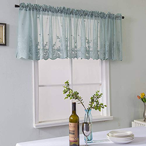 Kitchen Window Valance Lace Curtains, 102x16inch Floral Sheer Rod Pocket