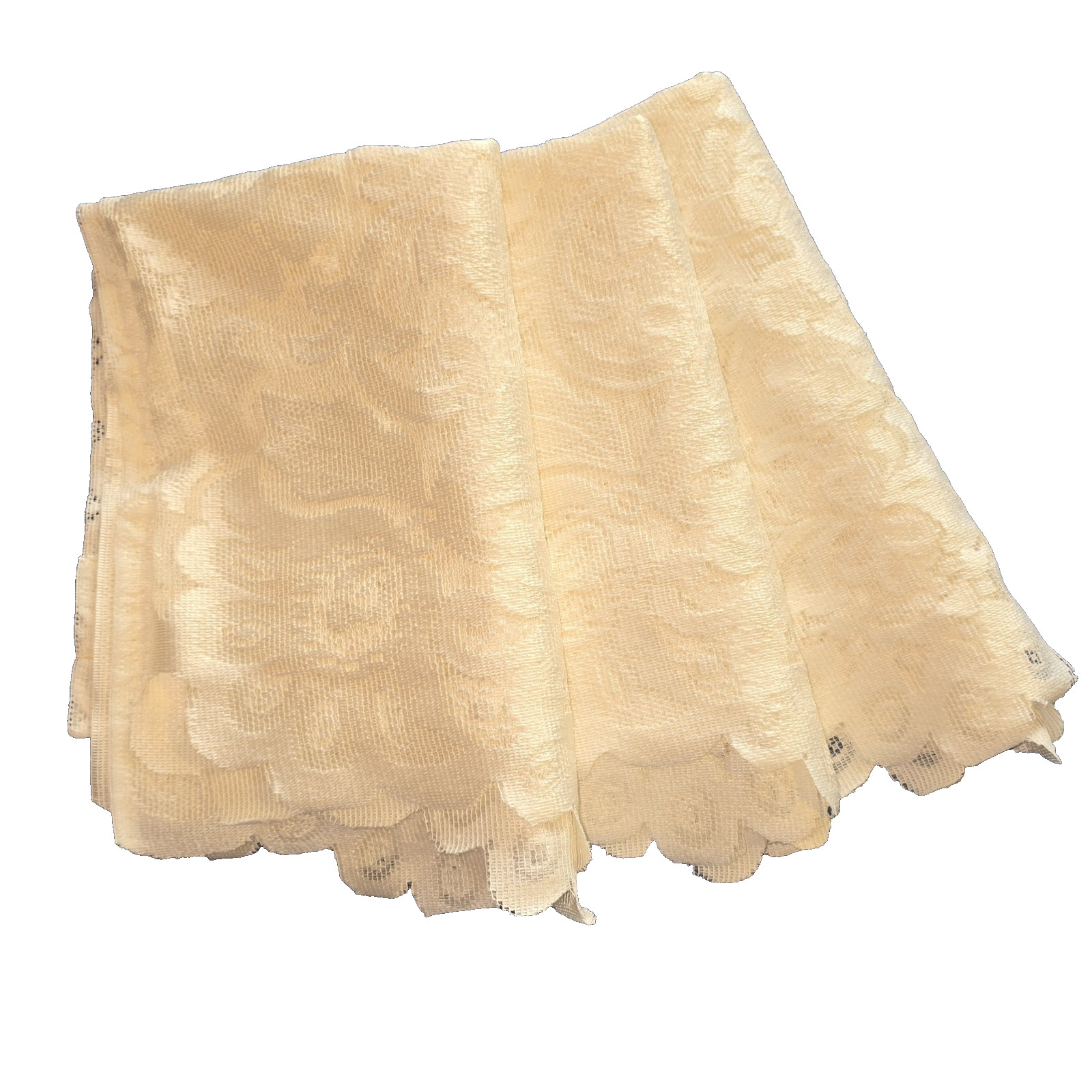 Vintage Floral Lace Scalloped Edge Valance with Rod Pocket, 54 x 20″, Set of 3