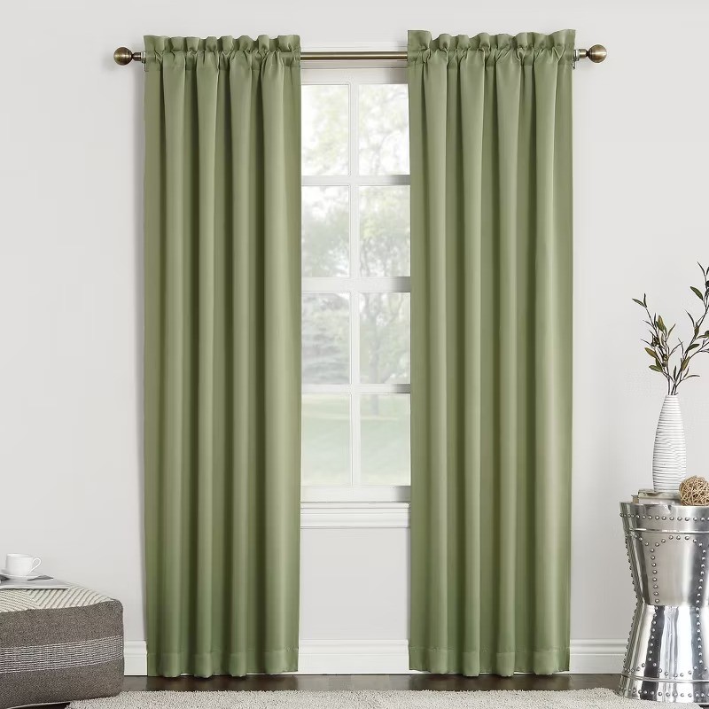 40″x63″ Pocket Curtain Panel Sage Green Modern Polyester Indoor Drapery – 1 Pc