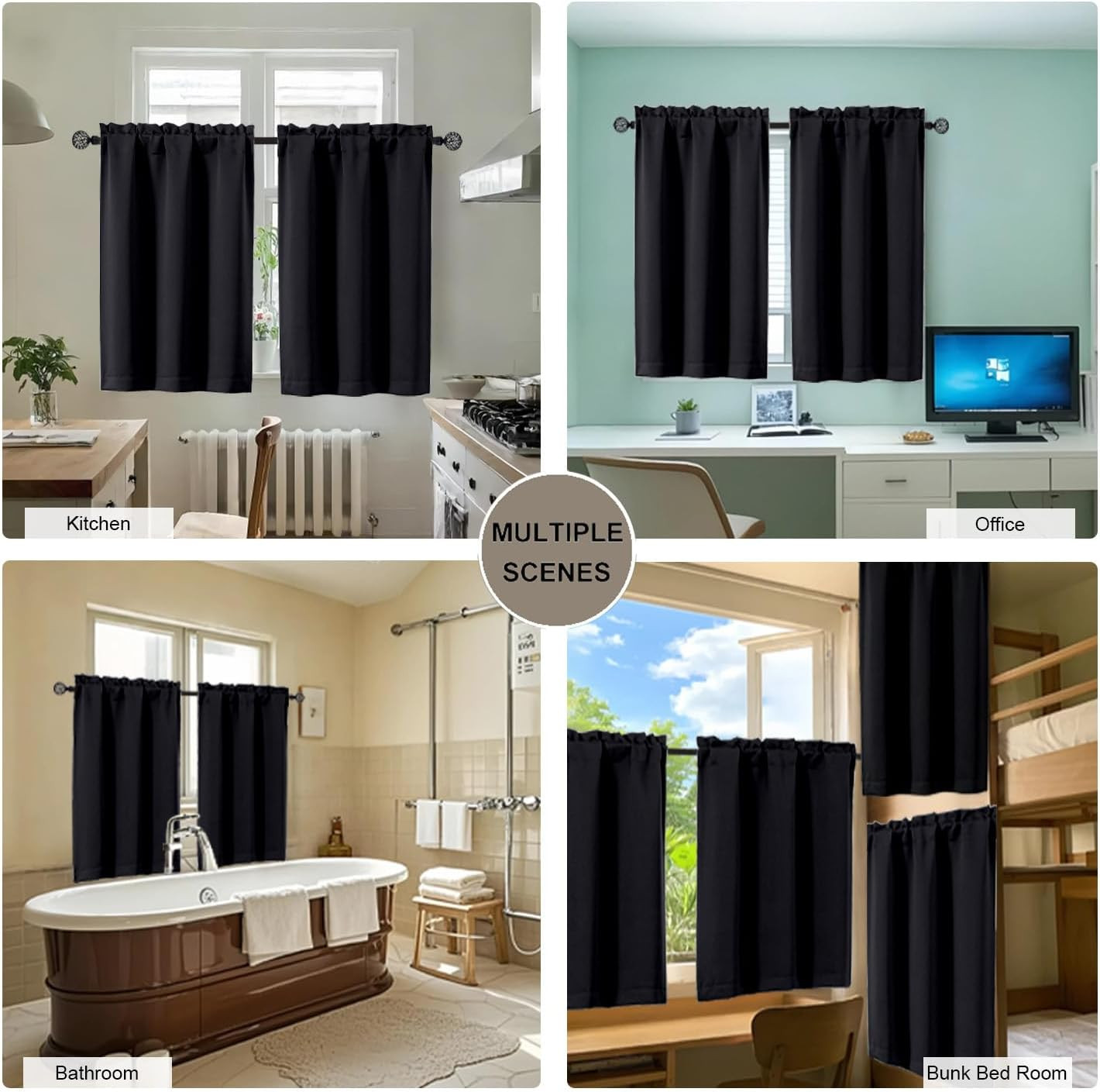 24 Inch Long Tier Curtains for Small Window, Short Blackout Kitchen Curtains ove